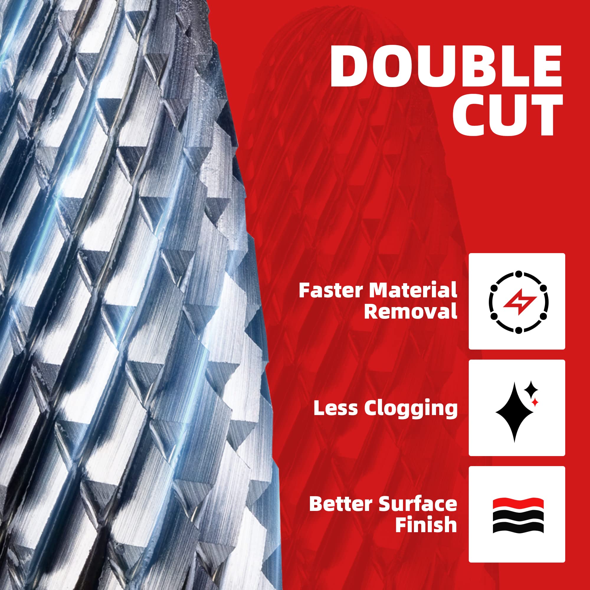 EZARC Tungsten Carbide Rotary Burr Bit - SF-5 Double Cut Carbide Burr with 1/4