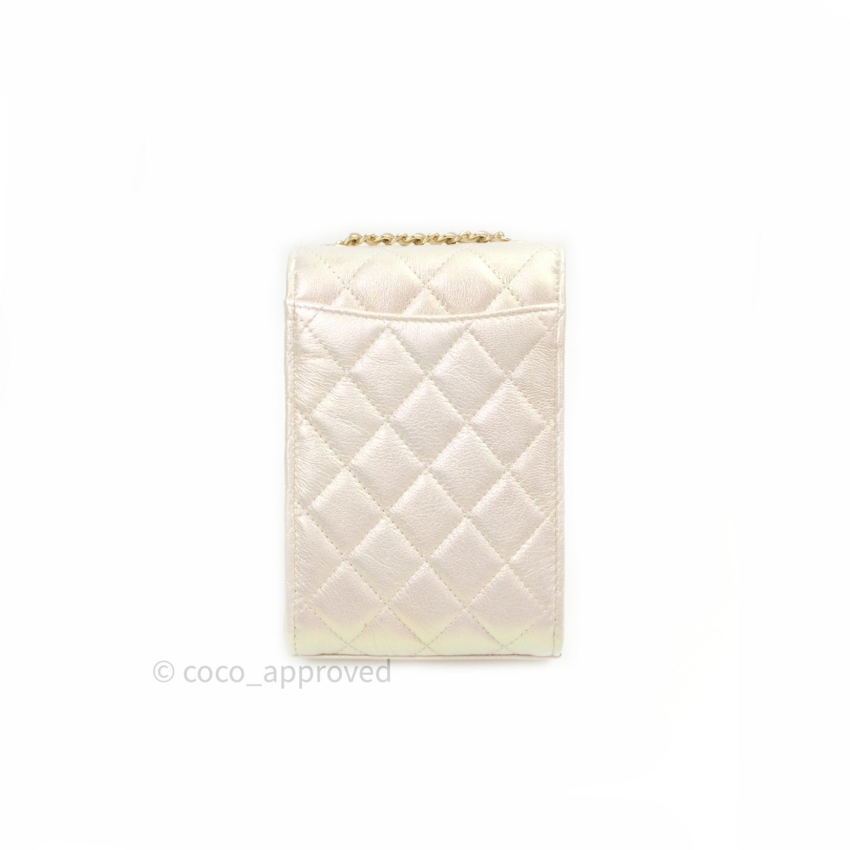 Chanel Classic Ivory Iridescent Gold Hardware Phone Holder - Luxury Designer Phone Case for iPhone & Samsung - Perfect for Parties, Travel & Everyday Use