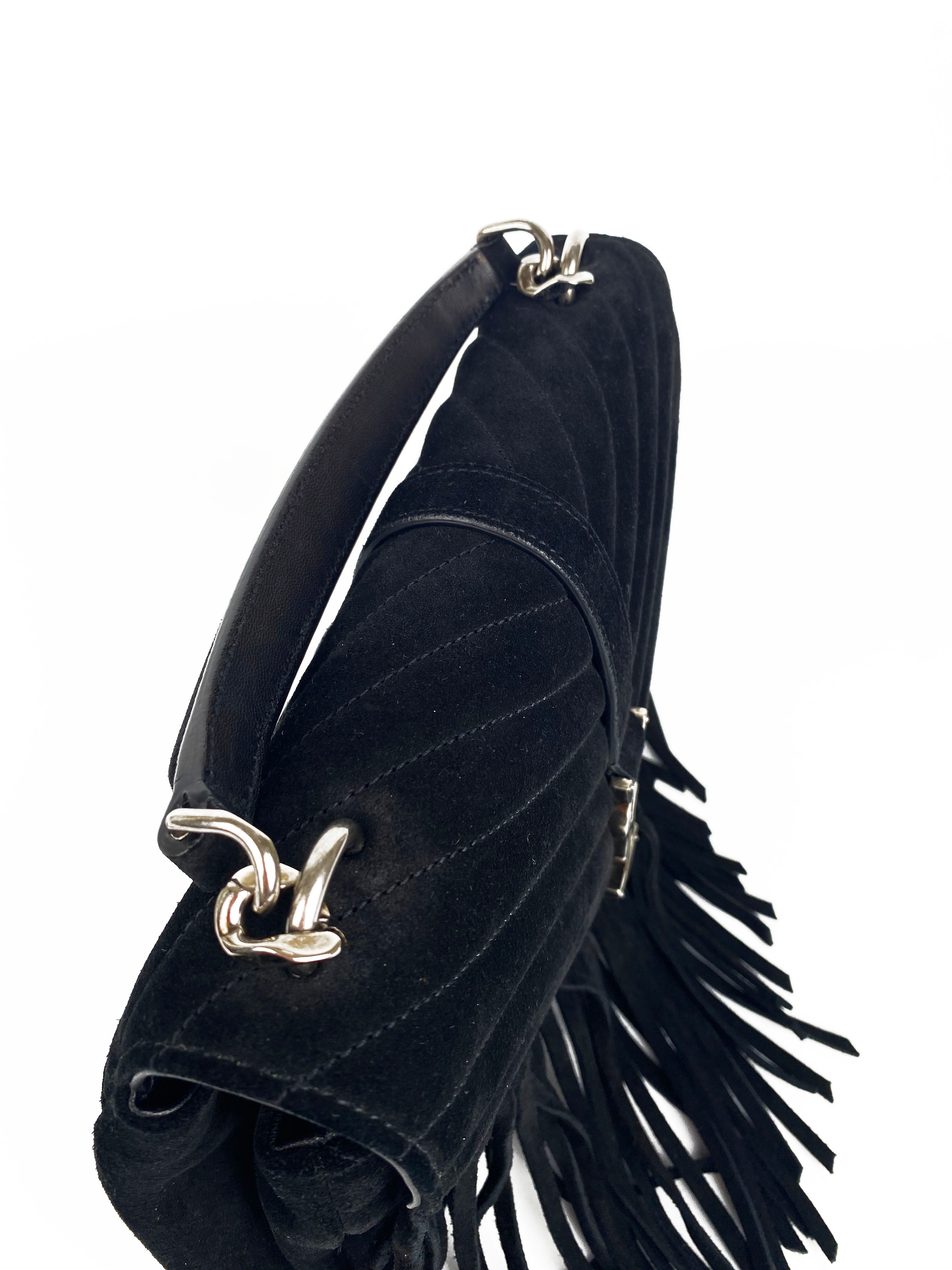 Saint Laurent Black Suede Fringe Shoulder Bag for Women | Luxury Designer Crossbody Purse | Perfect for Evening Parties, Date Nights & Special Occasions