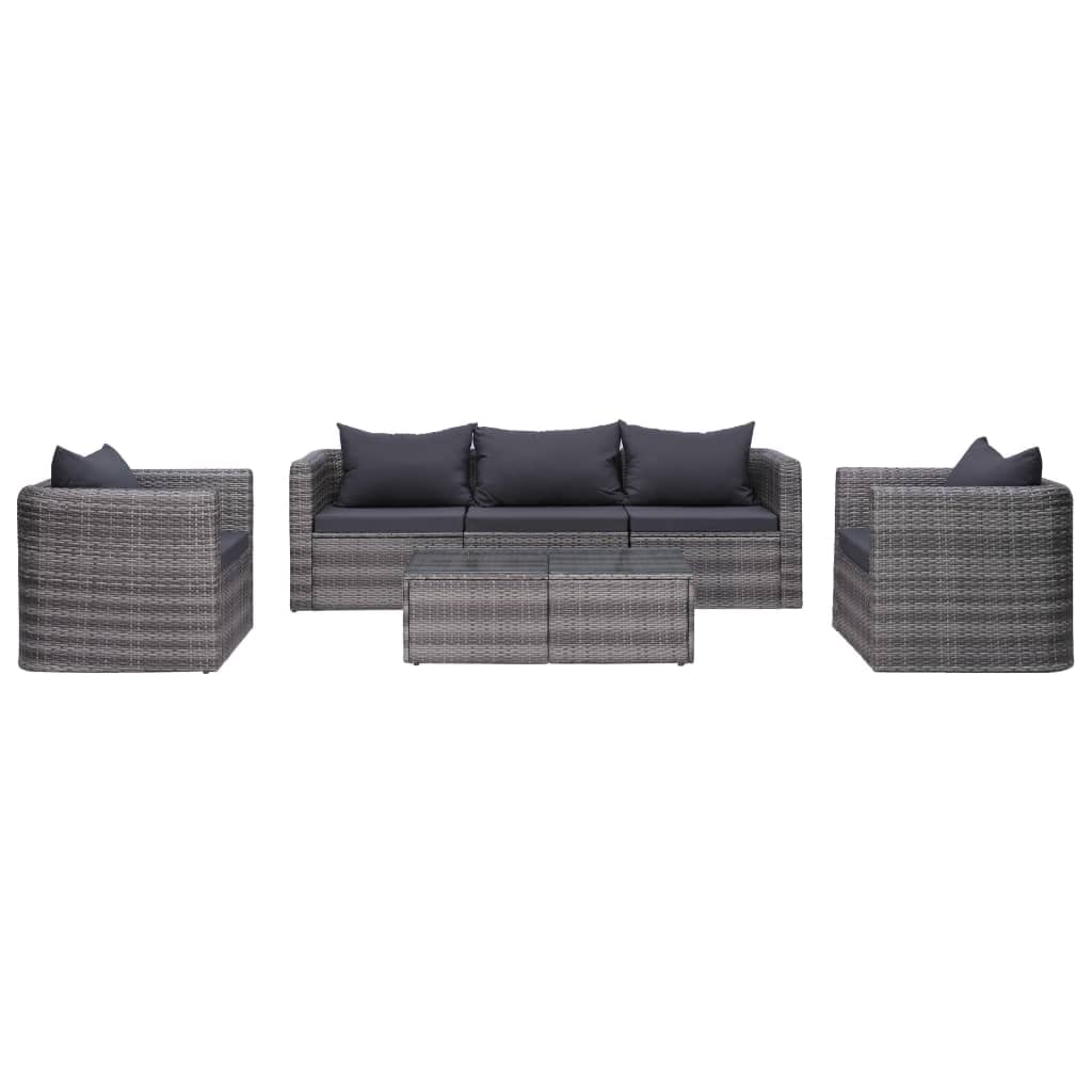 Outdoor Sectional Sofa Set 6-Piece with Cushions & Coffee Table - Gray Poly Rattan Patio Furniture for Backyard, Garden, Poolside or Deck - Weather-Resistant Lounge Set for Relaxing and Entertaining