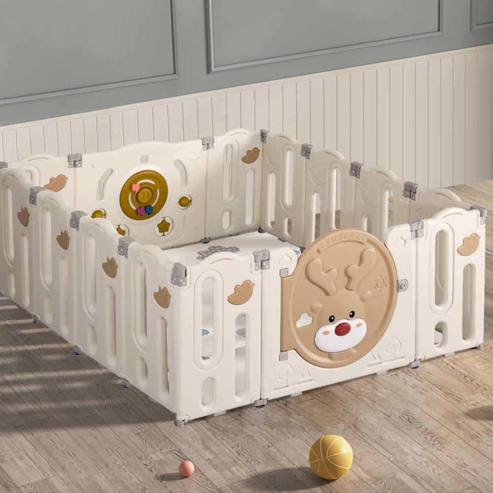 BoPeep 14-Panel Baby Playpen & Safety Gate - Toddler Play Yard Fence for Indoor/Outdoor Use - Childproof Play Area for Crawling, Learning & Games