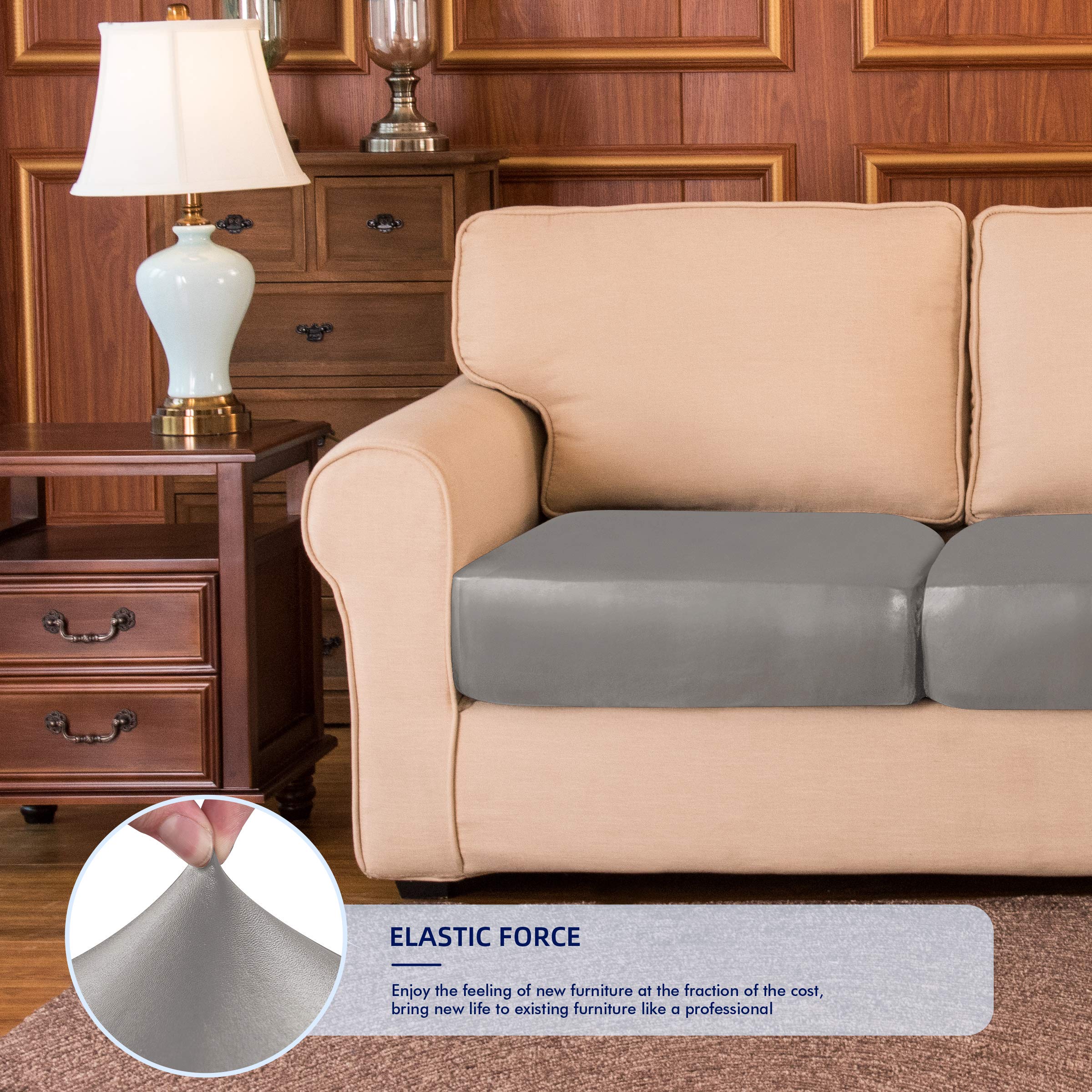 SUBRTEX Spandex Elastic PU Leather Sofa Slipcover - Waterproof Stretchable Furniture Protector for Couch, Settee & Loveseat - Durable Cushion Cover for Living Room, Patio & Outdoor Use