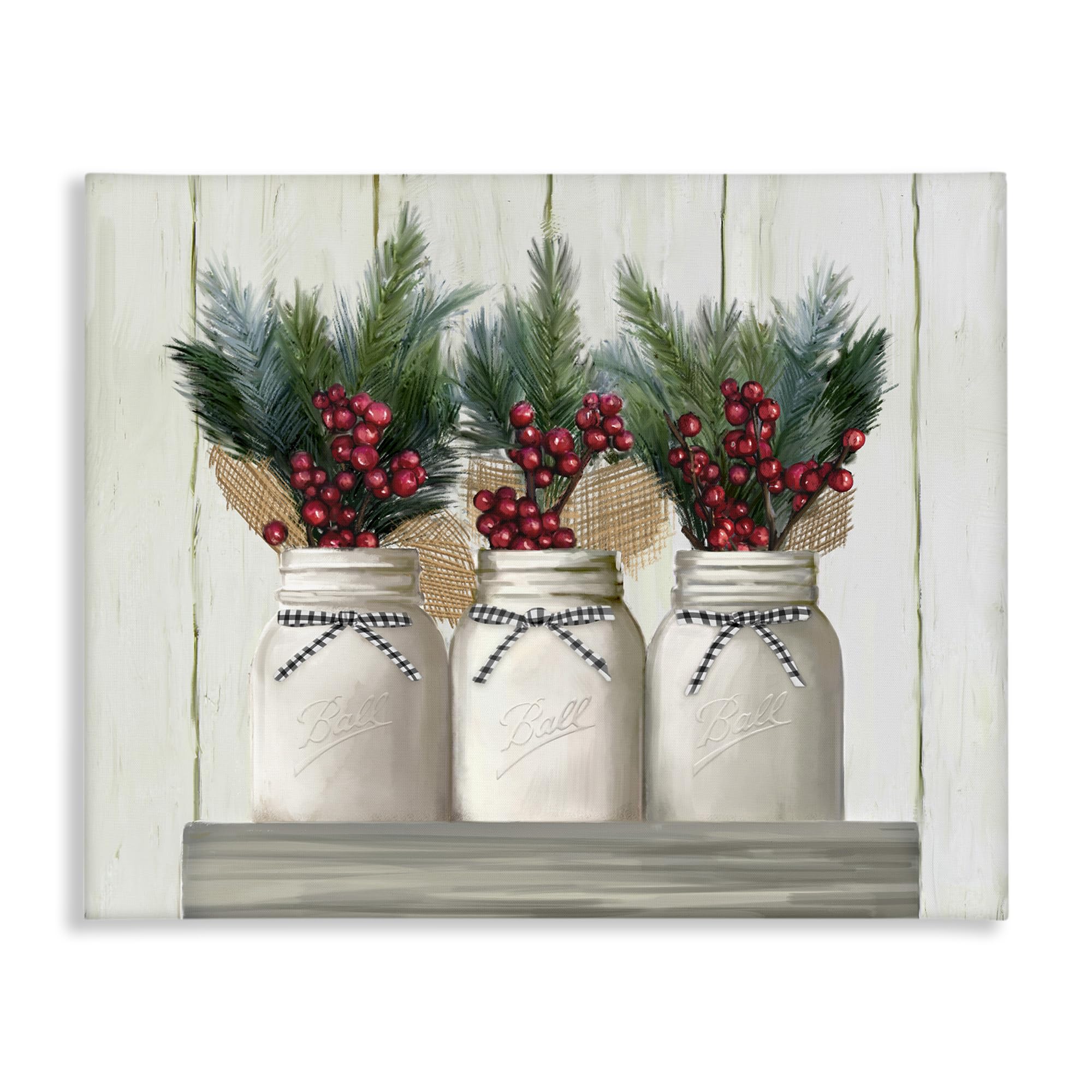 Stupell Industries White Country Jars with Christmas Berry Bouquets Canvas Wall Art - 36x48 Inch Farmhouse Holiday Decor - Perfect for Living Room, Bedroom & Christmas Home Decoration