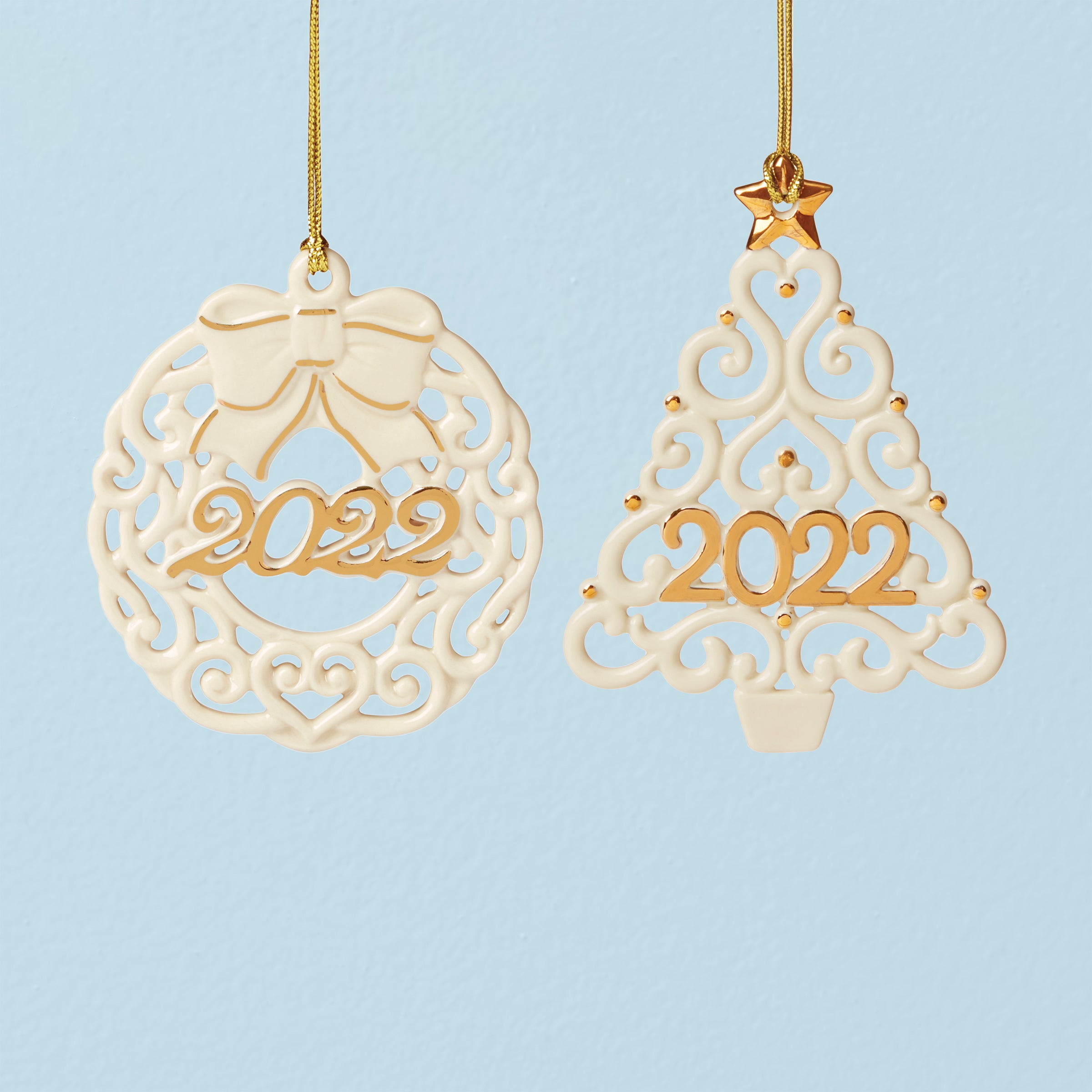 2022 Christmas Wreath & Tree Ornaments Set of 2 - Holiday Home Decor for Front Door, Fireplace Mantel & Christmas Tree Decoration