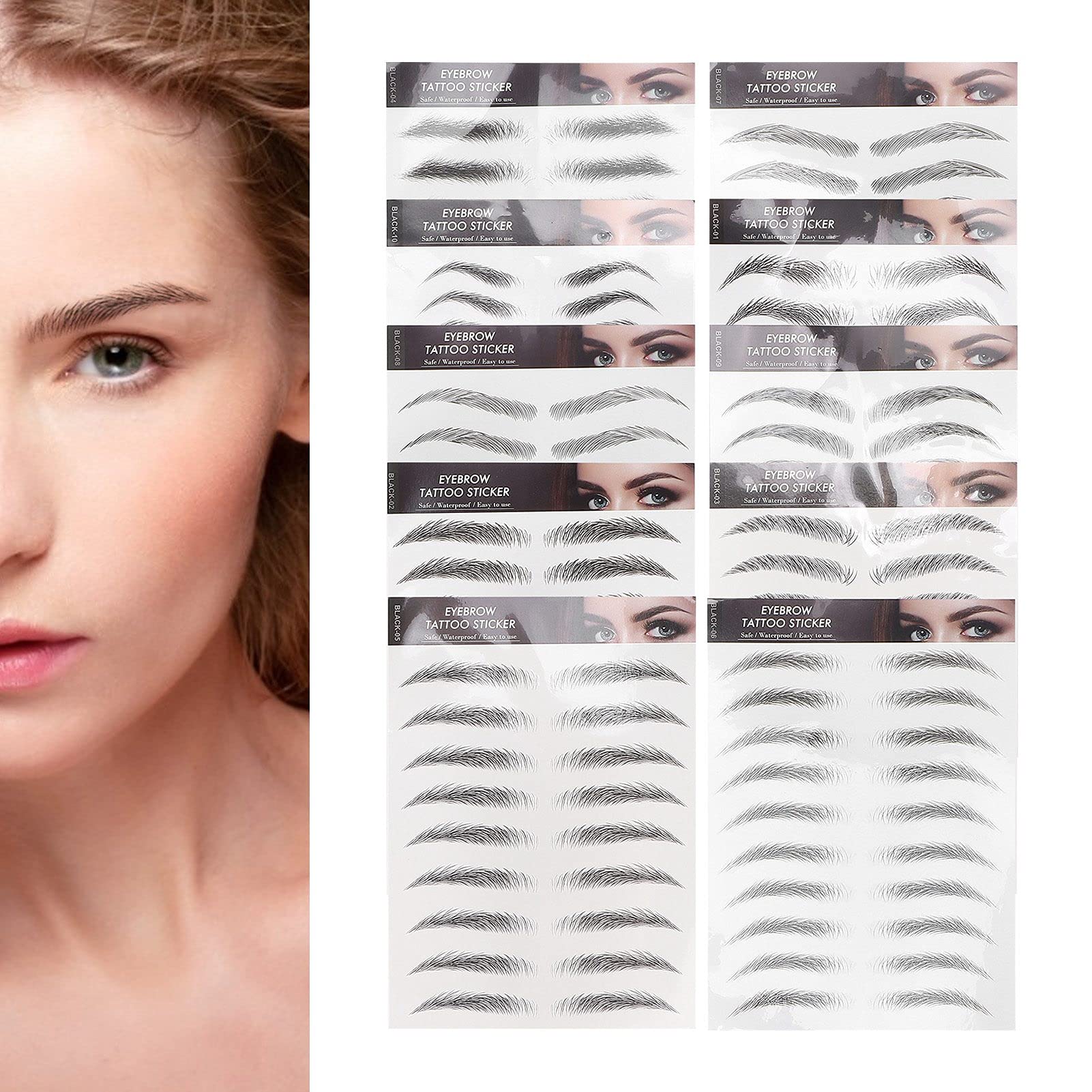 10 Pack 4D Waterproof Eyebrow Stickers - Disposable Temporary False Eyebrow Stencils for Perfect Brows (Black) | Great for Daily Makeup, Cosplay, and Special Occasions