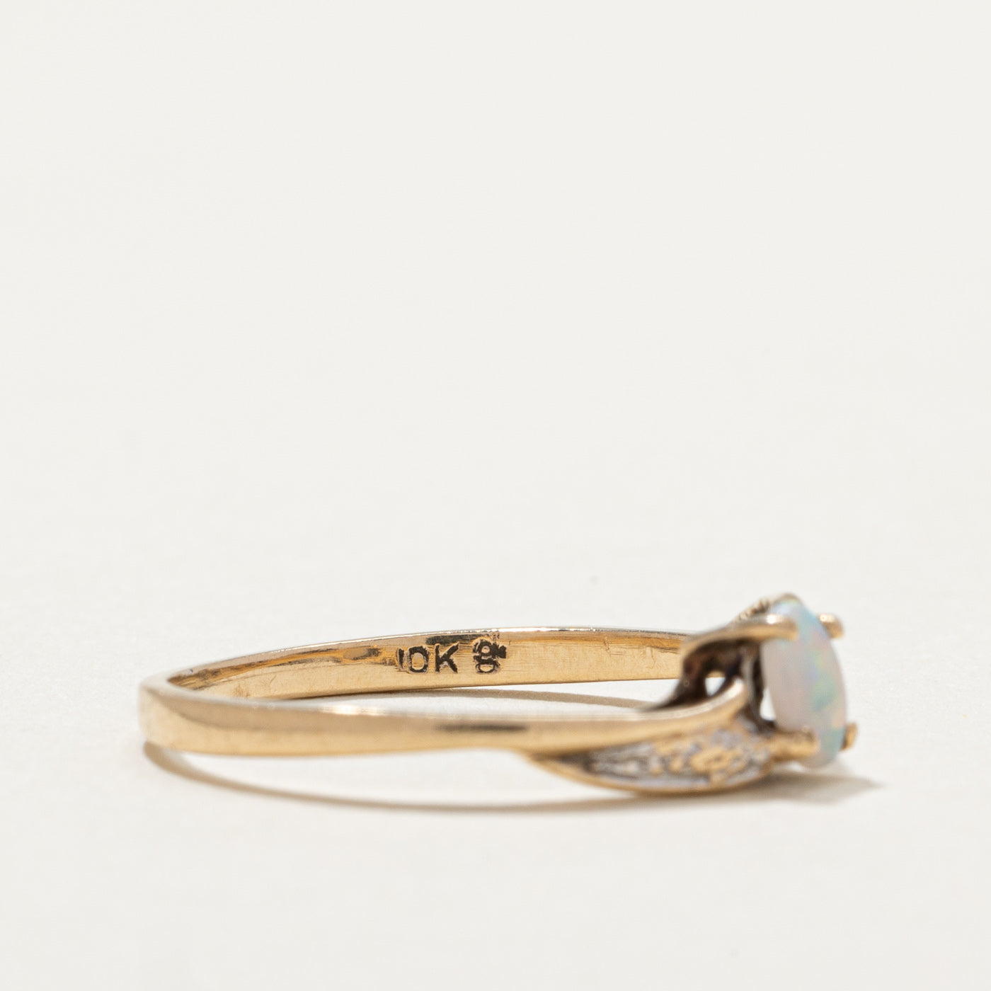10K Two Tone Gold Opal Wave Ring - 0.12ct Natural Opal Gemstone - Size 6.75 - Elegant Boho Jewelry for Women - Perfect for Weddings, Anniversaries & Everyday Wear