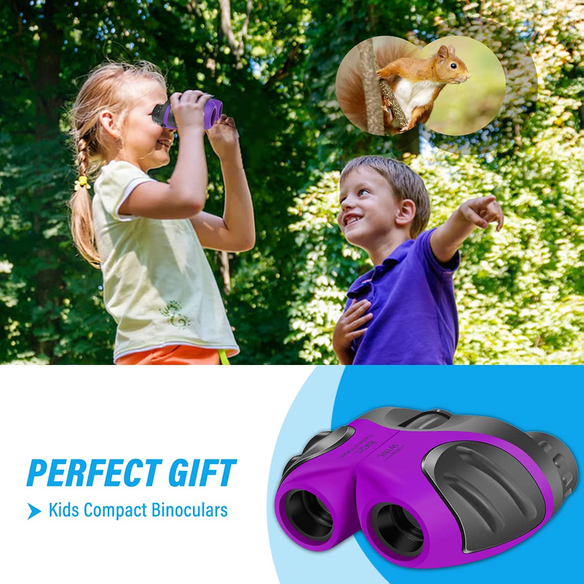**VNVDFLM Kids Binoculars for Bird Watching - Compact & Lightweight Telescope for Boys & Girls Ages 3-10 - Perfect Easter Gift, Outdoor Exploration & Wildlife Observation (Purple)**