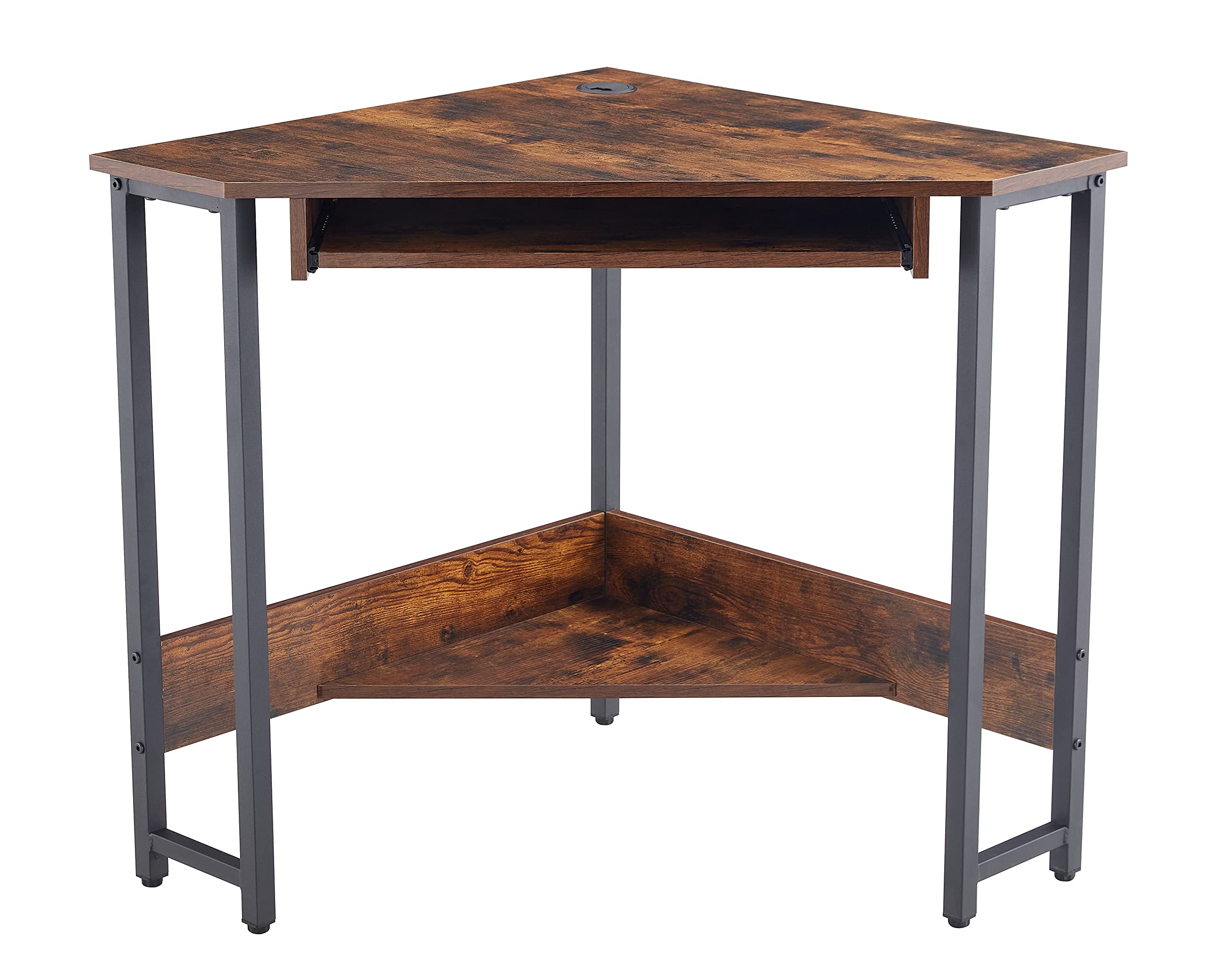Ergonomic Corner Desk with Steel Frame - Compact Triangle Computer Desk for Home Office, Sturdy Workstation with Smooth Keyboard Tray & Storage Shelves - Perfect for Small Spaces, Gaming & Remote Work