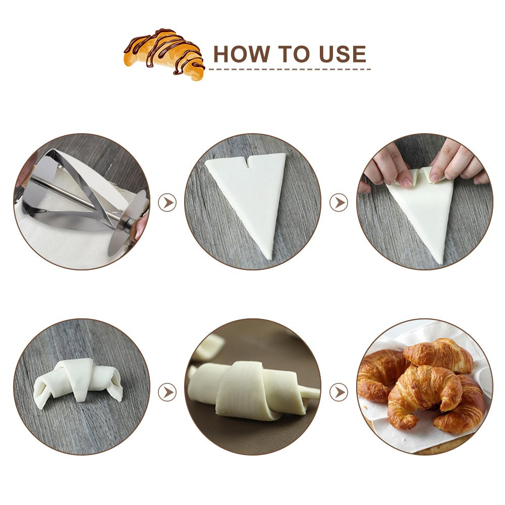 Alvinlite Stainless Steel Croissant Dough Cutter Roller - Professional Pastry & Bread Dough Slicer for Perfectly Shaped Croissants, Cakes & Pastries - Ideal for Home Baking, Commercial Kitchens & Pastry Shops