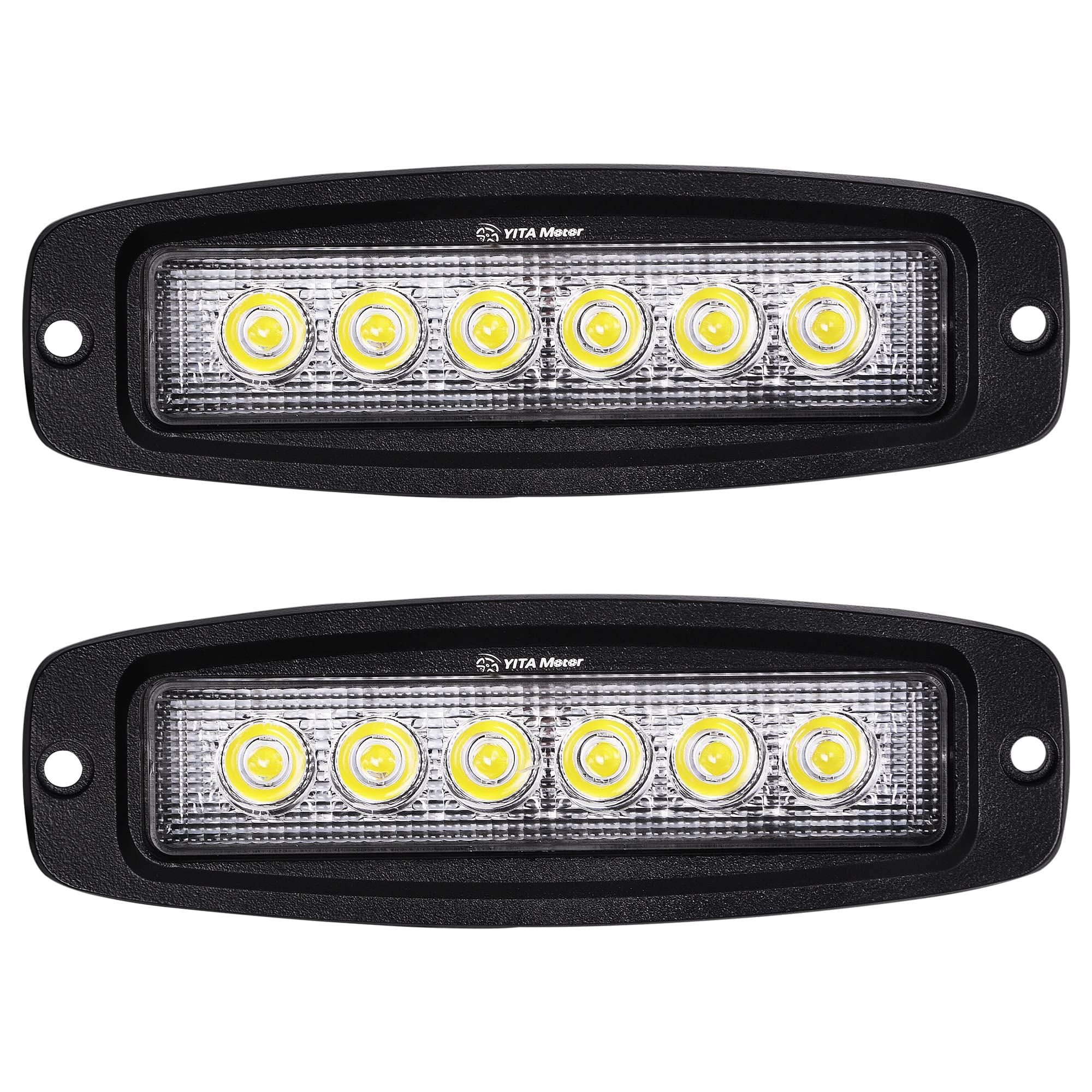 YITAMOTOR 2PC 7 Inch Single Row LED Light Bar 18W Super Bright Flood Flush Mount LED Work Light Pods - Waterproof Off Road Driving Lights for SUV, ATV, Truck, Boat - Perfect for Fog, Bumper & Night Driving