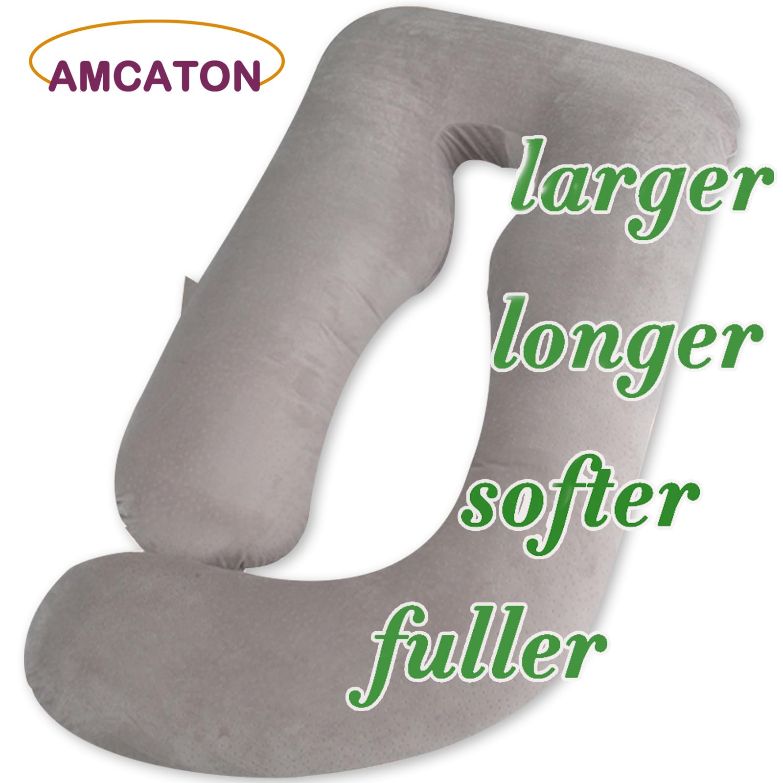 AMCATON 60 Inch Extra Large U-Shaped Pregnancy Pillow for Sleeping - Maternity Body Pillow with Soft Velour Cover (Grey) - Perfect for Pregnant Women, Back Pain Relief & Comfortable Side Sleeping