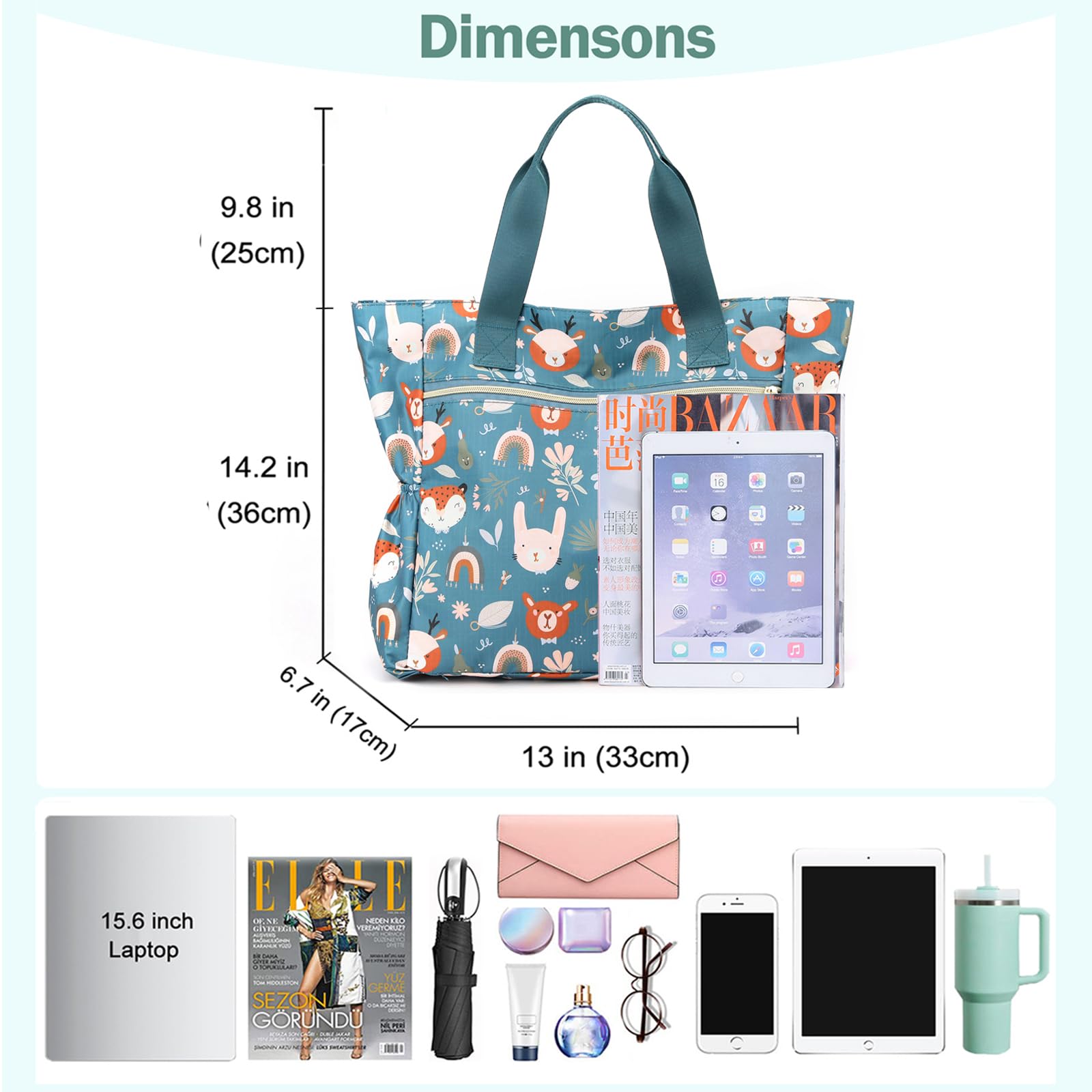 Stylish Large Nylon Tote Bag for Women - Floral Print Shoulder Handbag with Top Handle, Perfect for Work, Travel & Everyday Use