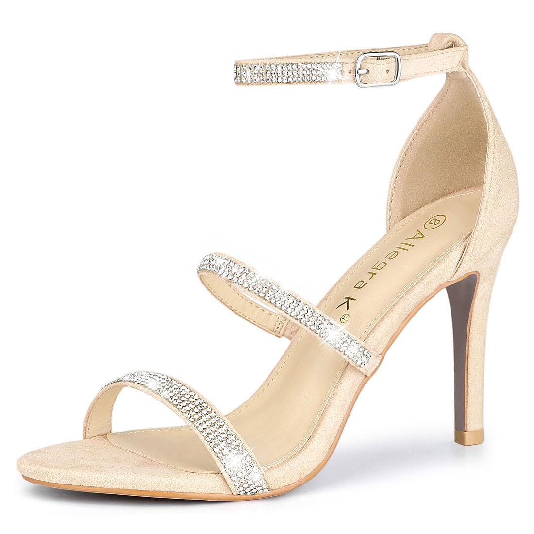 Allegra K Women's Rhinestone Ankle Strap Stiletto High Heel Sandals - Sexy Party Shoes for Weddings, Prom & Evening Events