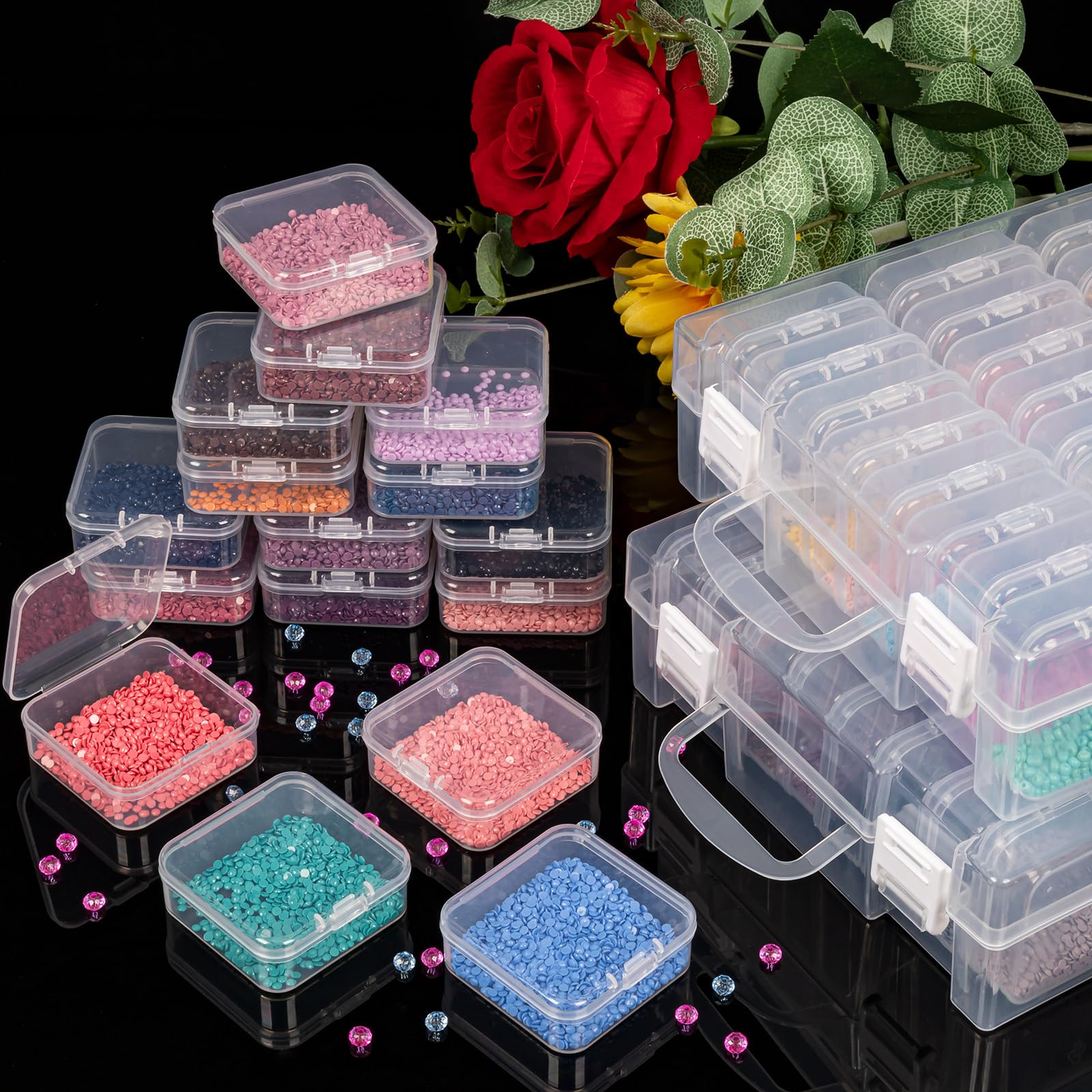 2 Pack Transparent Bead Organizer Box with 24 Slots & Hinged Lid - Small Craft Storage Containers for Rhinestones, Seeds, Jewelry Making & DIY Art Projects | Perfect for Beading, Scrapbooking & Home Organization