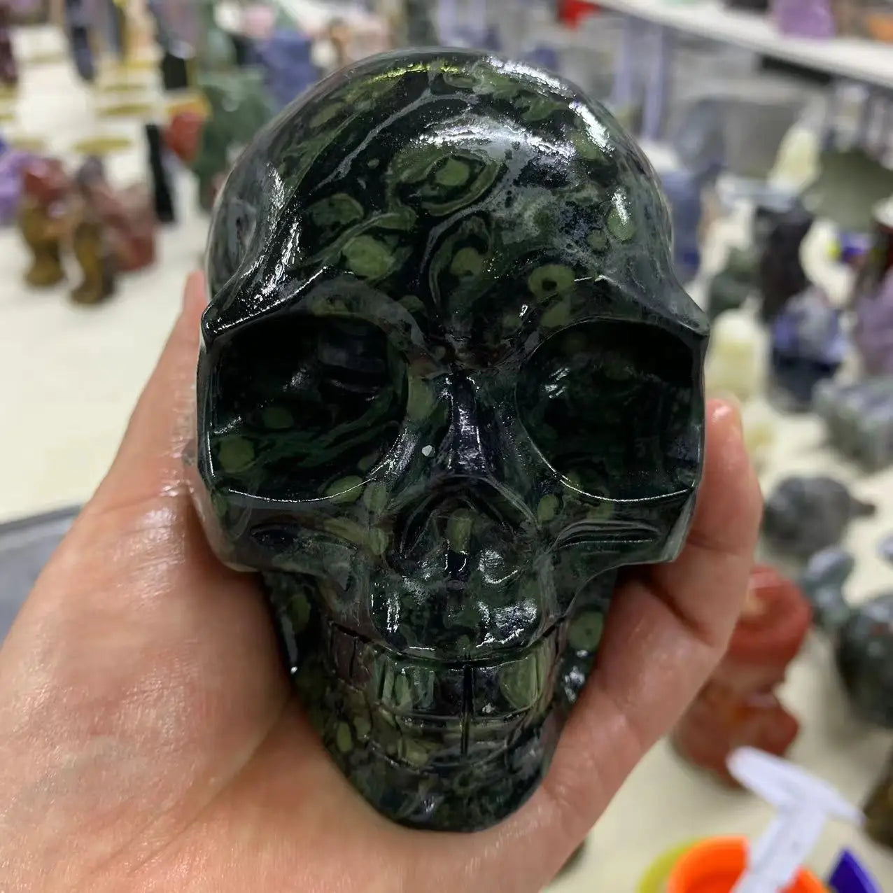 Natural Peacock Eye Quartz Crystal Skull - Hand Carved Healing Stone for Reiki, Meditation & Spiritual Decor | Unique Home & Office Decoration