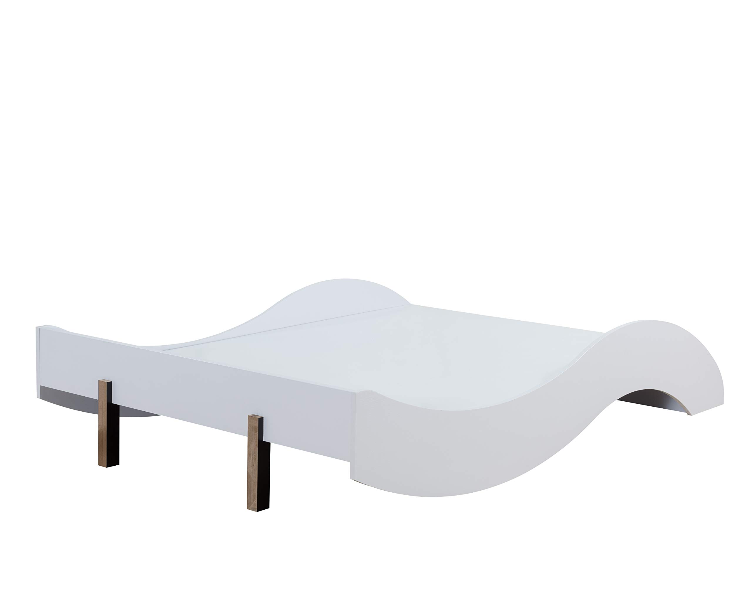 Zeta Modern Curved Side Panels Queen Bed Frame in White - Contemporary Platform Bed with Sturdy Wooden Slats | Perfect for Small Spaces, Guest Rooms & Modern Bedroom Decor