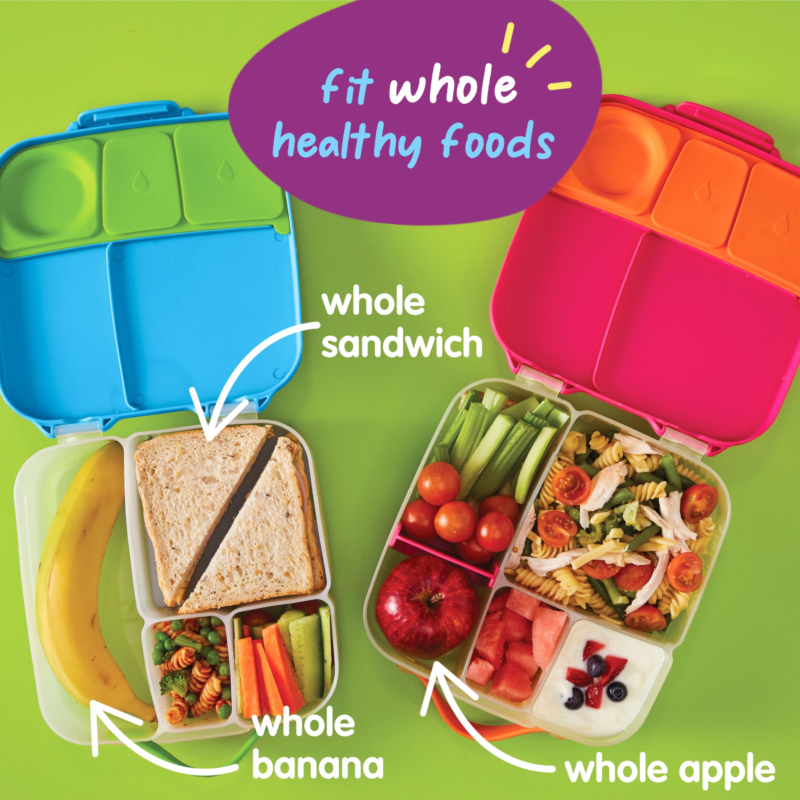 Bento Lunch Box for Kids - Large 8.5 Cup Capacity with 4 Compartments (2 Leak-Proof), Removable Divider & Gel Pack | Perfect for School, Picnics & Travel | Ideal for Big Eaters Age 3+ | Durable Kids Lunch Container
