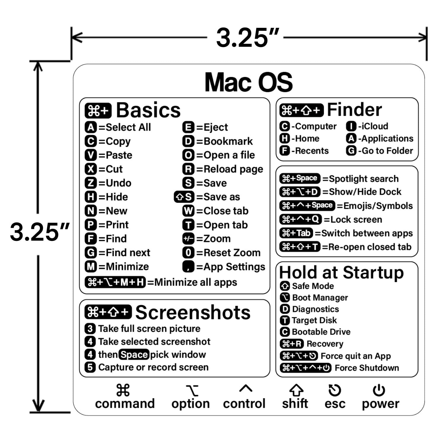 Mac Keyboard Shortcut Stickers for MacBook Air/Pro (13-16 Inch) - M1 & Intel Chip Compatible - Essential Mac OS Shortcuts 2025 (1pc) - Perfect for Work, Study & Productivity