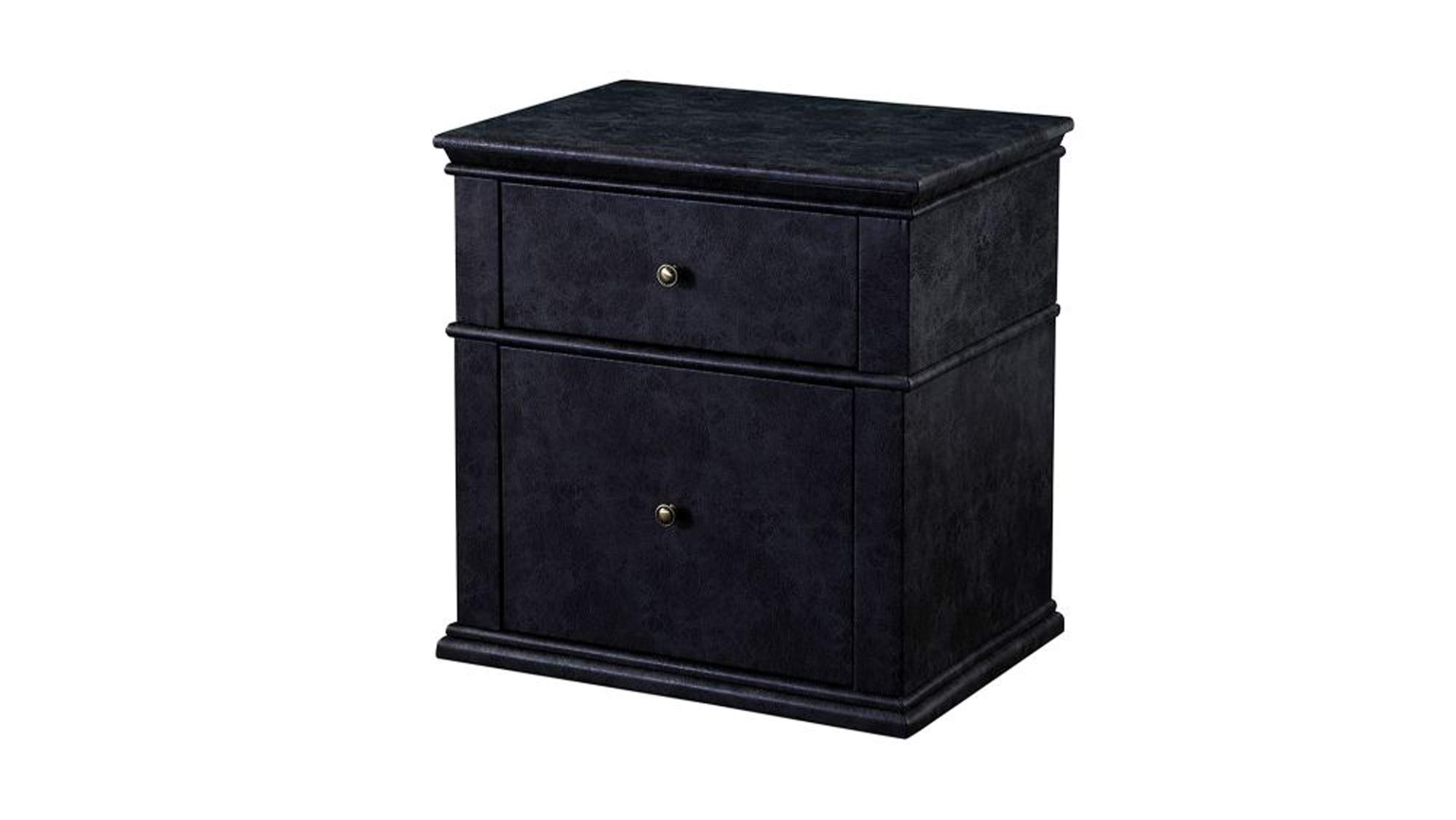 Benjara Textured Faux Leather Upholstered Wooden Nightstand with Two Drawers - Dark Gray Bedside Table for Bedroom, Living Room, or Office Storage