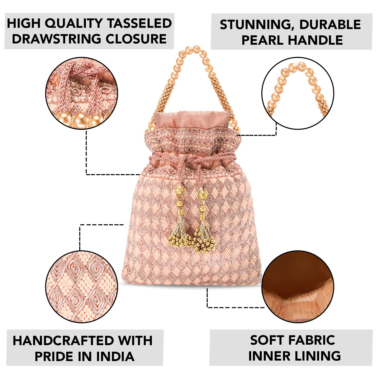 Elegant Aheli Indian Potli Bags for Women - Handmade Ethnic Clutch Purse with Drawstring | Perfect for Weddings, Parties & Evening Events