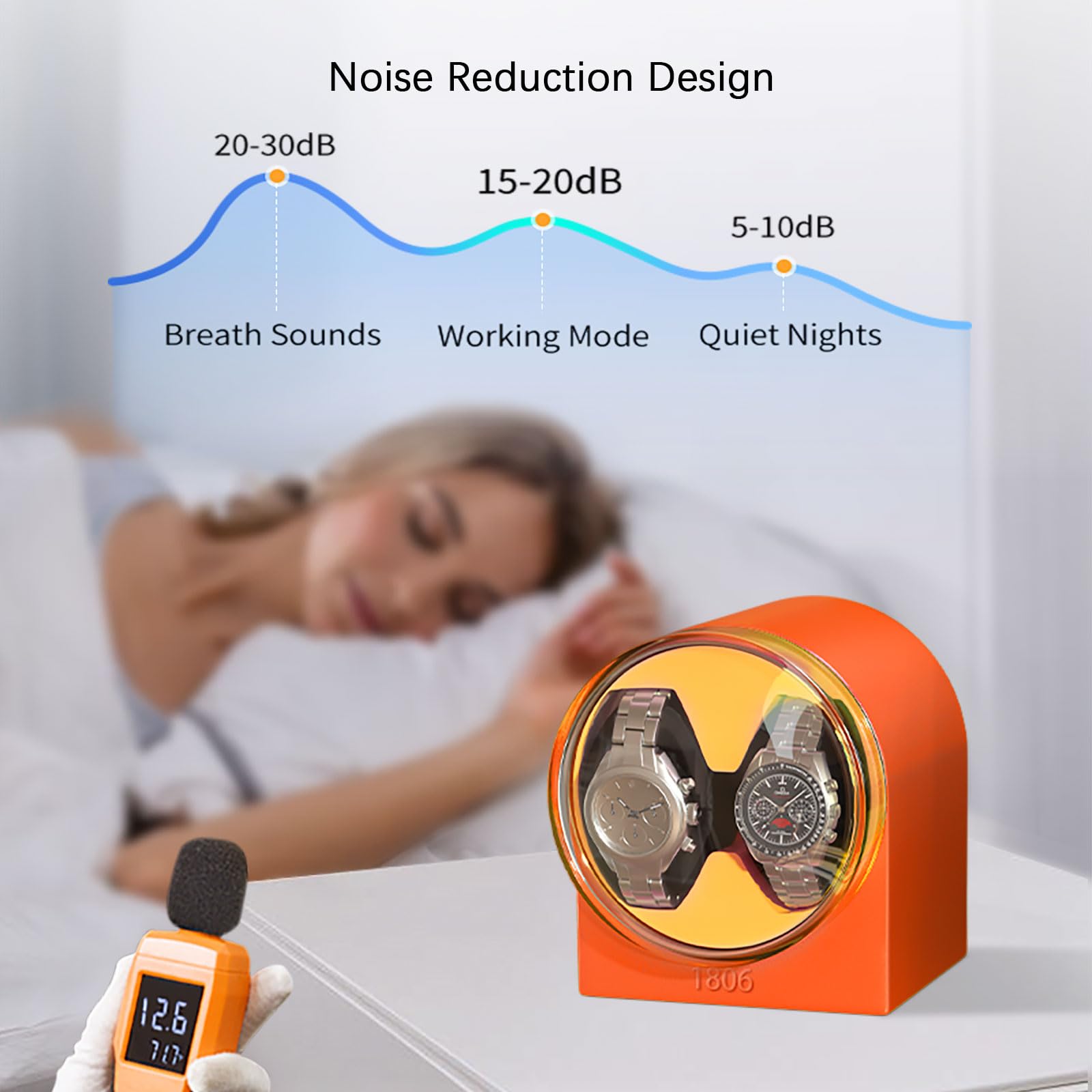 Automatic Double Watch Winder with Silent Motor - Luxury Watch Storage Case for Men & Women, Soft Flexible Watch Pillows - Perfect for Travel, Display & Watch Collection (Orange)