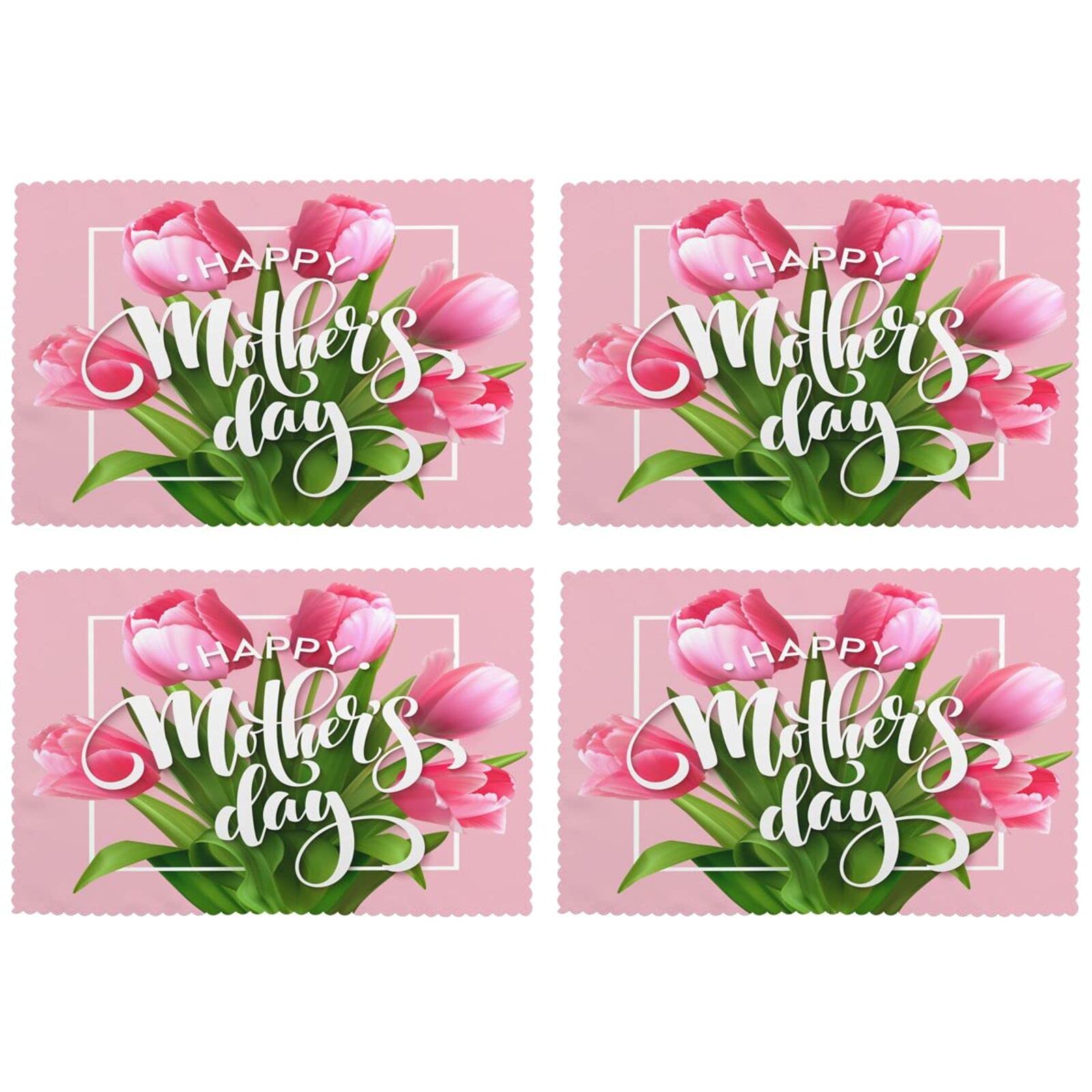 **4-Pack Pink Tulip Placemats – 12 x 18 Inch Washable & Heat-Resistant Table Mats for Kitchen, Dining, and Home Decor – Perfect for Mother’s Day Gifts & Everyday Use**