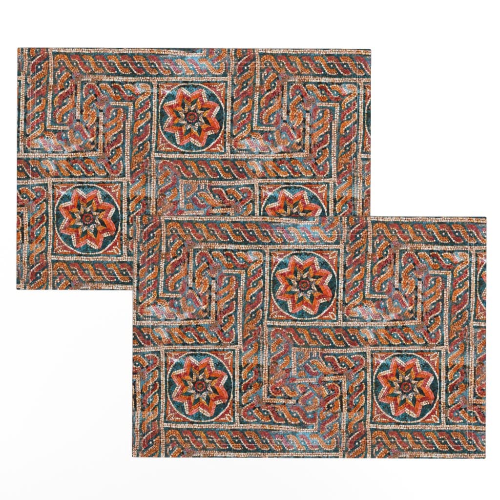 Premium Linen Cotton Canvas Placemats Set of 2 - Red Star Trellis Print Table Mats for Dining Room Decor, Kitchen Table Setting & Holiday Dinner Party | Washable & Durable by Spoonflower