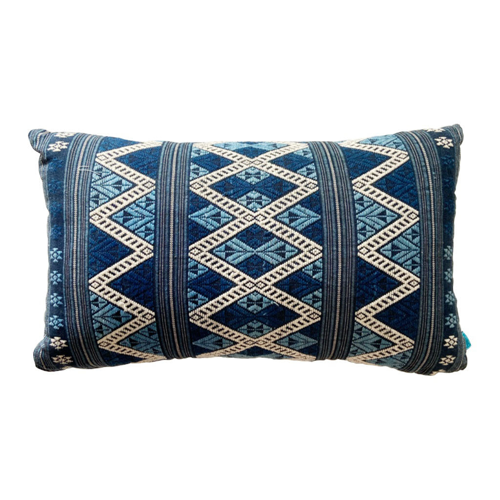 Hand Woven Blue and White Cotton Linen Pillow Cover - Breathable Decorative Throw Pillow Case for Sofa, Bed, Couch - Boho Chic Home Decor Accent