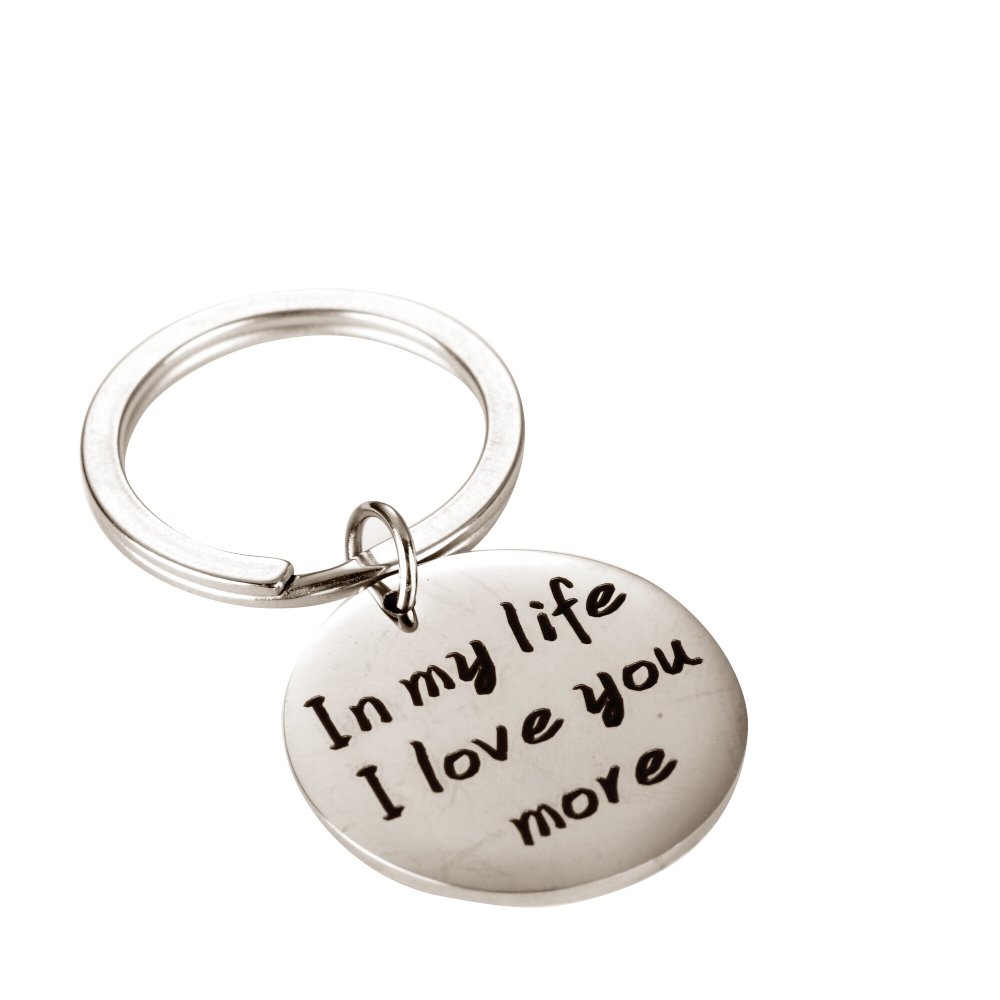 Meiligo® Romantic Couple Keychain - 'In My Life I Love You More' Engraved Heart Pendant for Boyfriend/Girlfriend Gift - Perfect for Anniversaries, Valentine's Day & Everyday Love Tokens