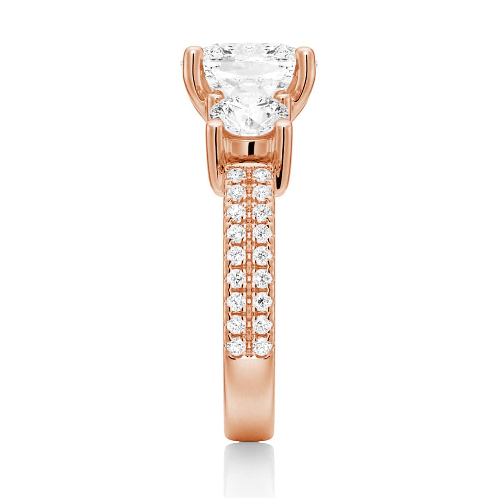 Exquisite Double Row Pave Three Stone Cushion Cut Moissanite Engagement Ring for Women - Perfect for Proposals, Weddings & Anniversaries