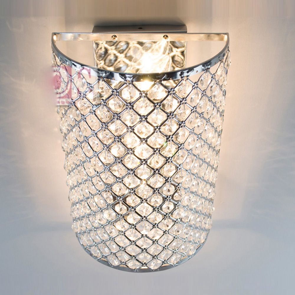 Modern Crystal Semi-Circle Wall Sconce - LED Bedside Lighting Fixture for Bedroom, Hallway & Living Room - Elegant Mirror Front Design for Home Decor & Ambient Lighting