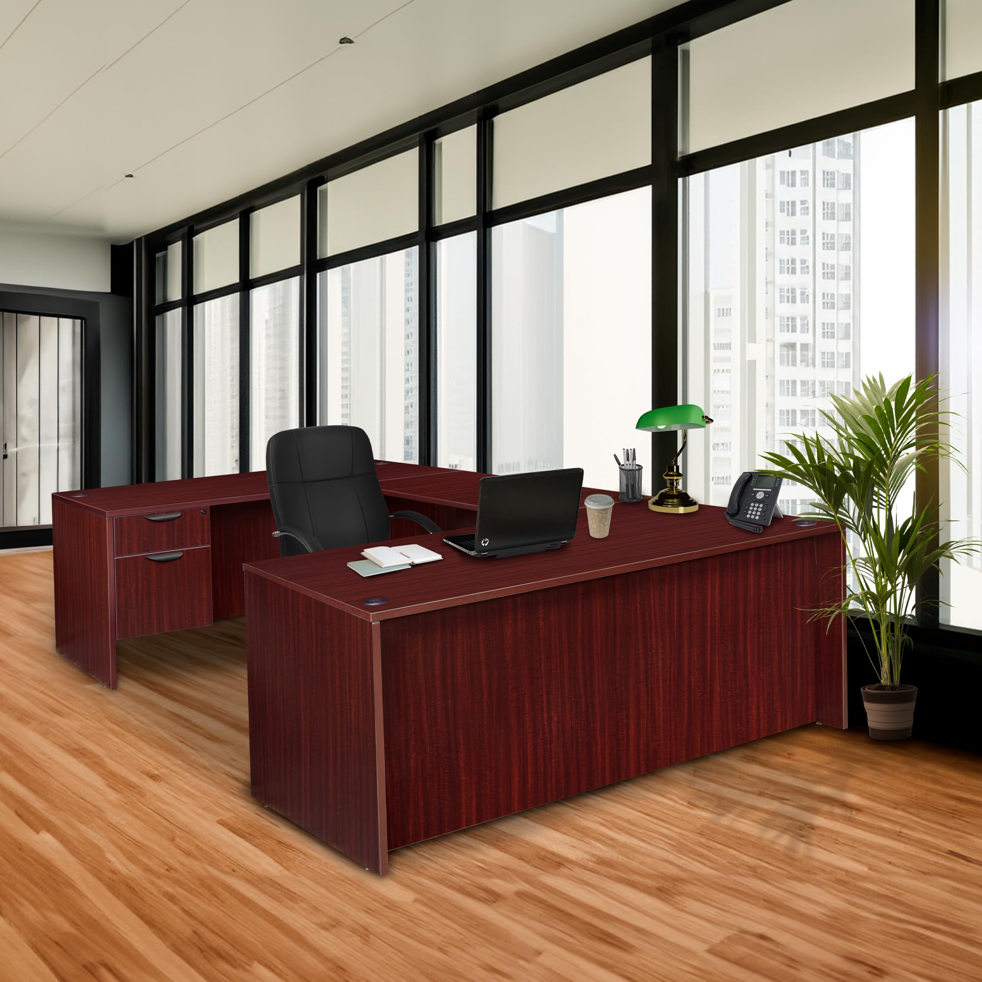 Regency U-Desk Legacy Double Pedestal Executive Desk - 47 Inch Mahogany Office Desk with File Drawers - Perfect for Home Office & Corporate Workspaces