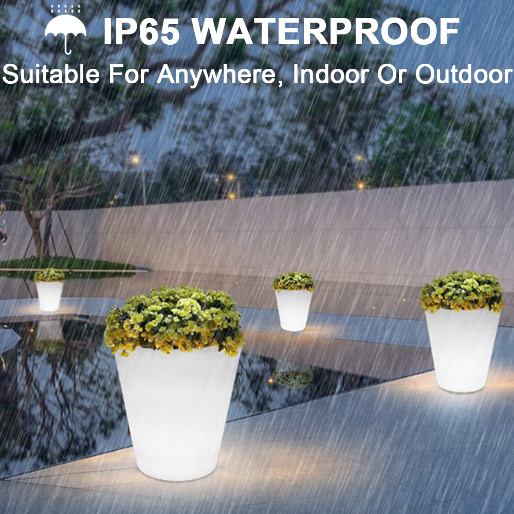 16-inch Round LED Flower Pot Outdoor - Large Rechargeable Dimmable RGB Planter Light with Remote Control | Waterproof Illuminated Plant Pot for Balcony, Porch, Yard & Garden Decor | Modern Home & Outdoor Lighting Solution