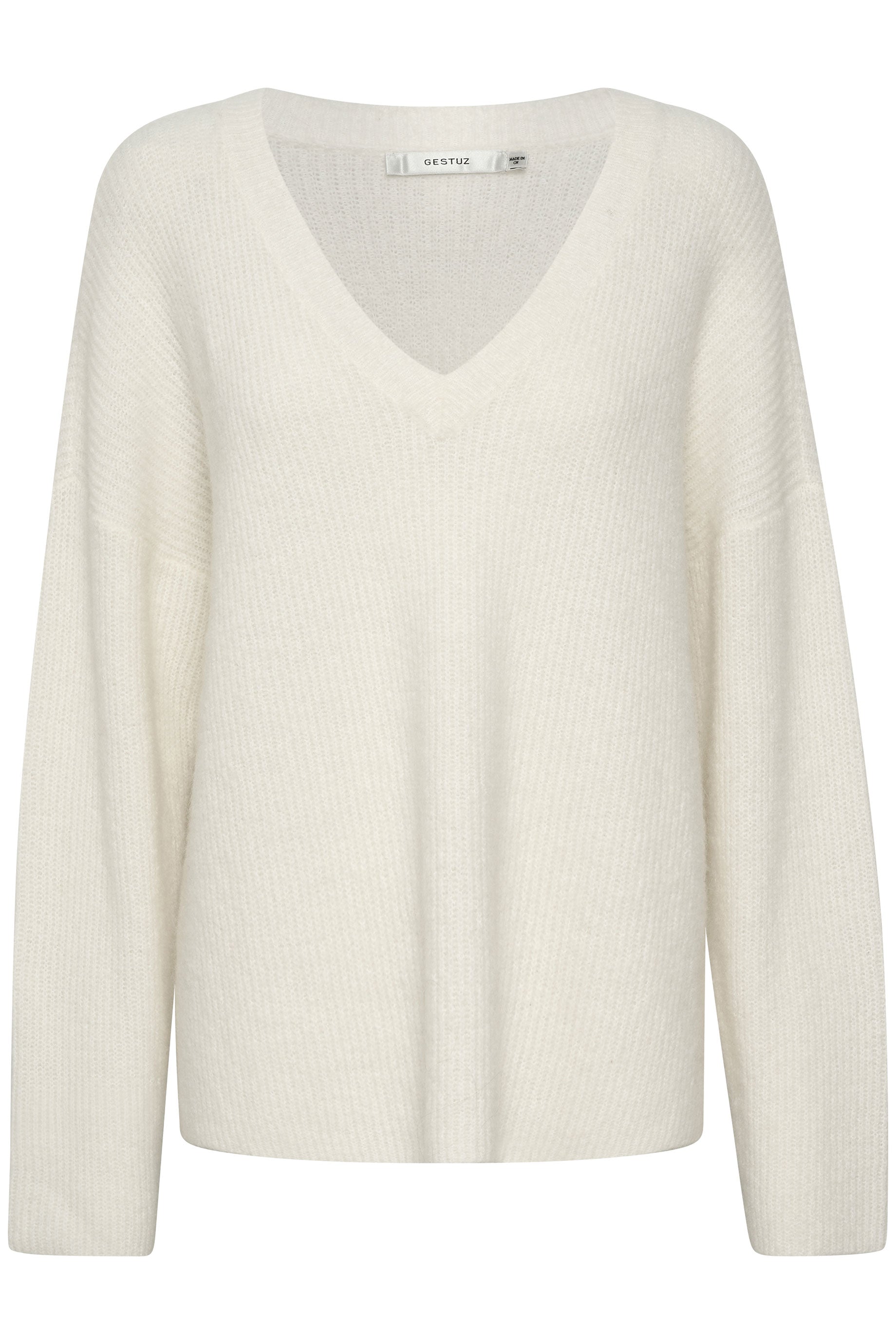 Gestuz Women's V-Neck Knit Sweater in Ivory - Soft & Stylish for Casual Wear, Office & Date Nights
