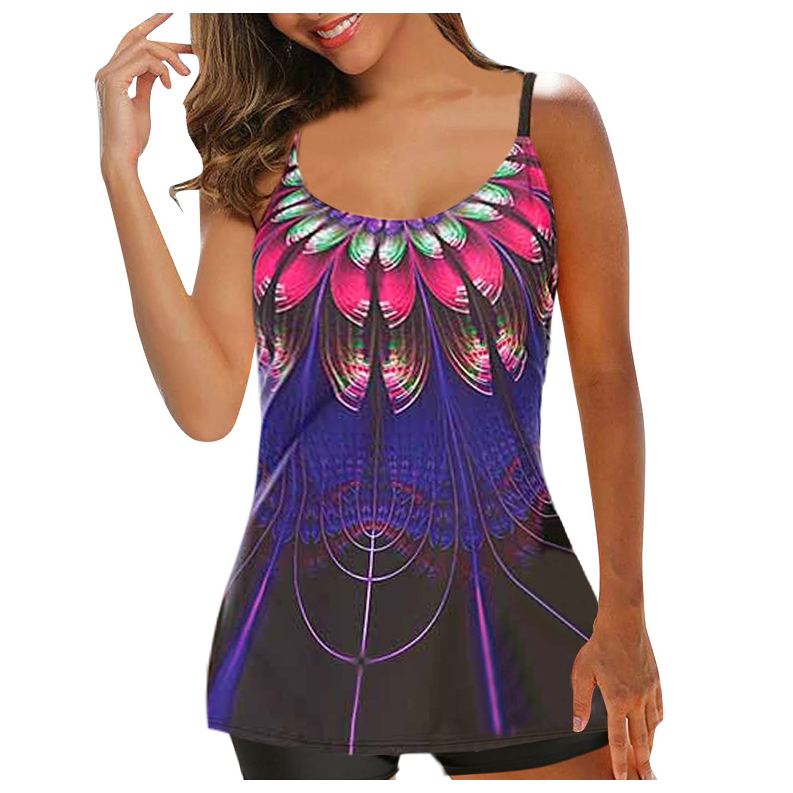 **AODONG Women's Plus Size Two Piece Swimsuits - Floral Print Tankini Set with Trunk, Summer Bathing Suits for Women, Beach Vacation & Pool Party Outfit**