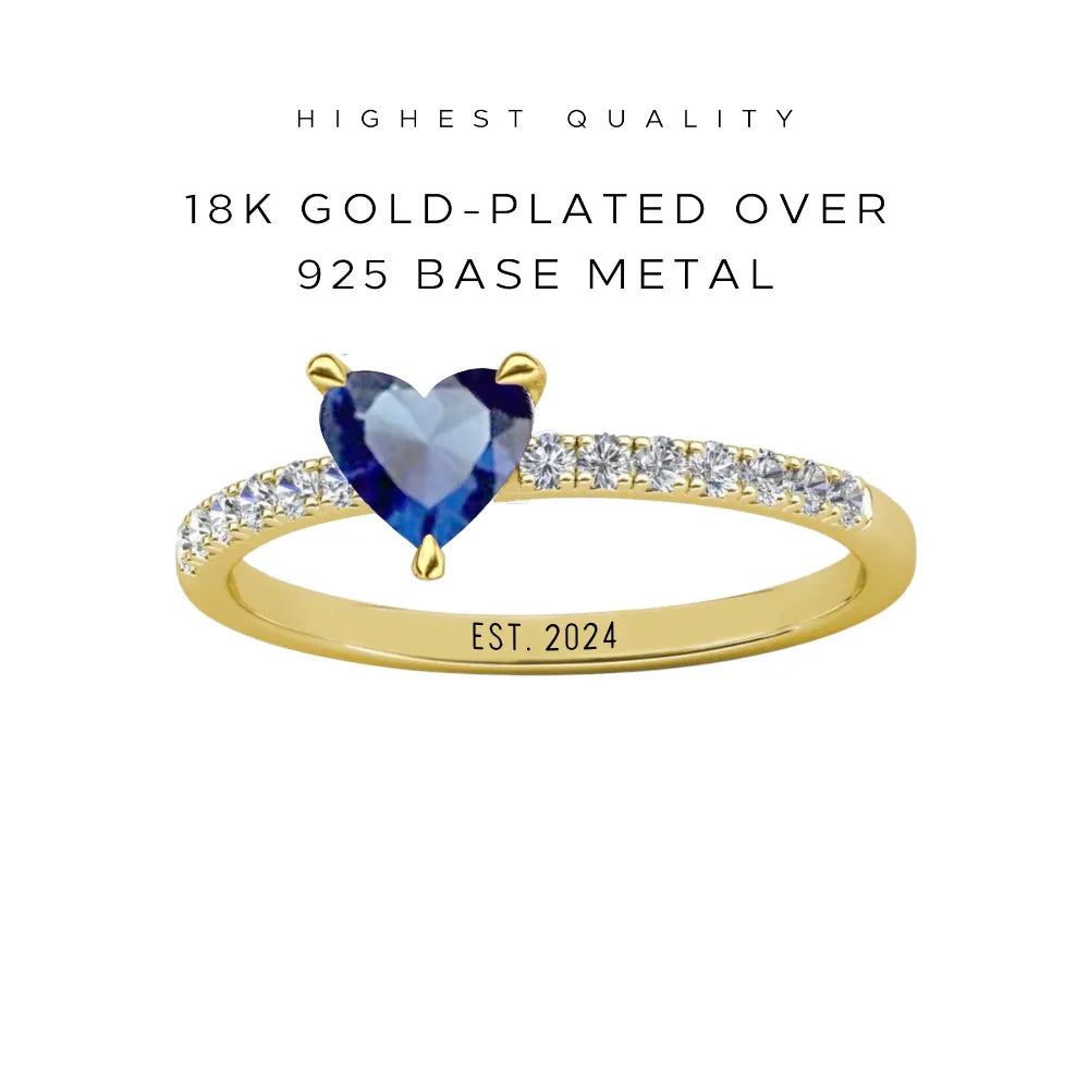 Personalized Engraved Heart Gemstone Ring - Custom Name & Date Jewelry Gift for Her - Perfect for Anniversaries, Valentine's Day & Romantic Occasions