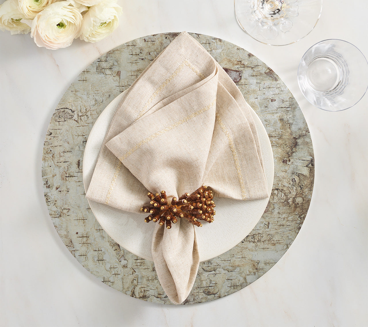 Natural & Silver Chalet Placemat Set of 4 - Elegant Table Setting for Dining Room, Kitchen, or Outdoor Entertaining