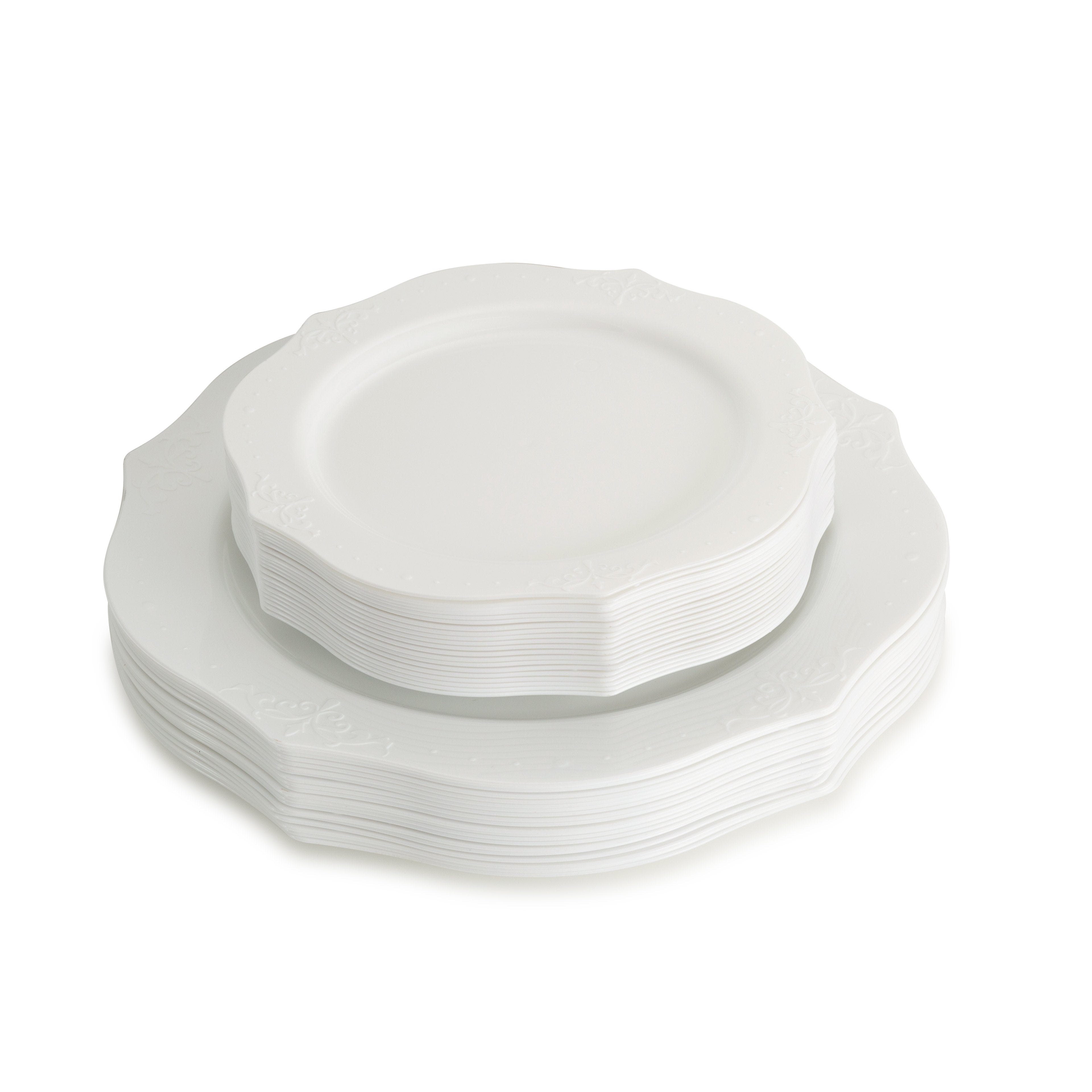 40-Piece White Round Plastic Dinnerware Set - 20 Servings, Disposable Plates, Bowls & Cutlery Combo for Parties, Picnics, BBQs & Outdoor Events
