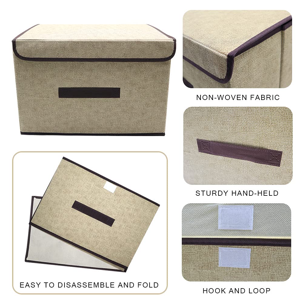 Foldable Storage Box with Dustproof Lid & Handle - Collapsible Organizer for Closet, Bedroom, Home - Beige | Perfect for Seasonal Clothes, Toys & Home Organization