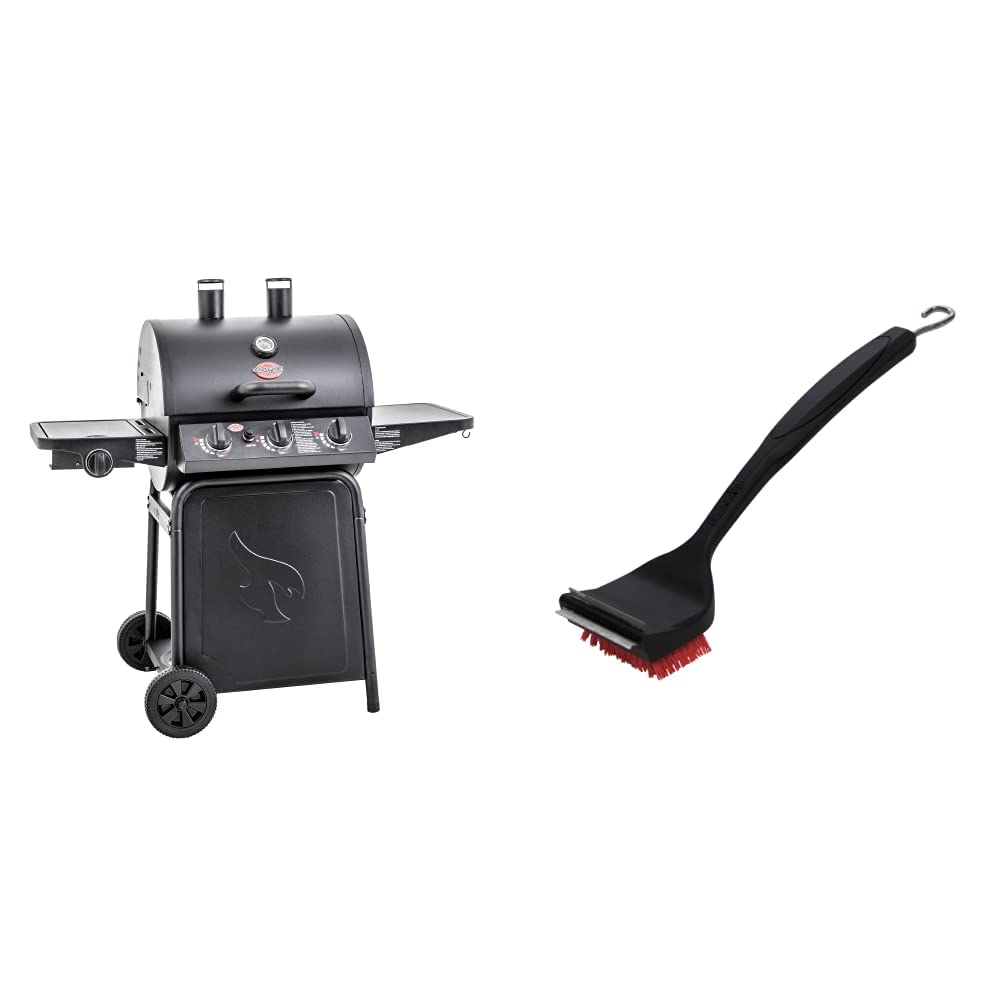 Char-Griller E3001 Grillin' Pro 40,800 BTU Gas Grill with Char-Broil Safer Replaceable Head Nylon Bristle Grill Brush - Black Outdoor BBQ Grill for Backyard, Patio, and Tailgating Parties