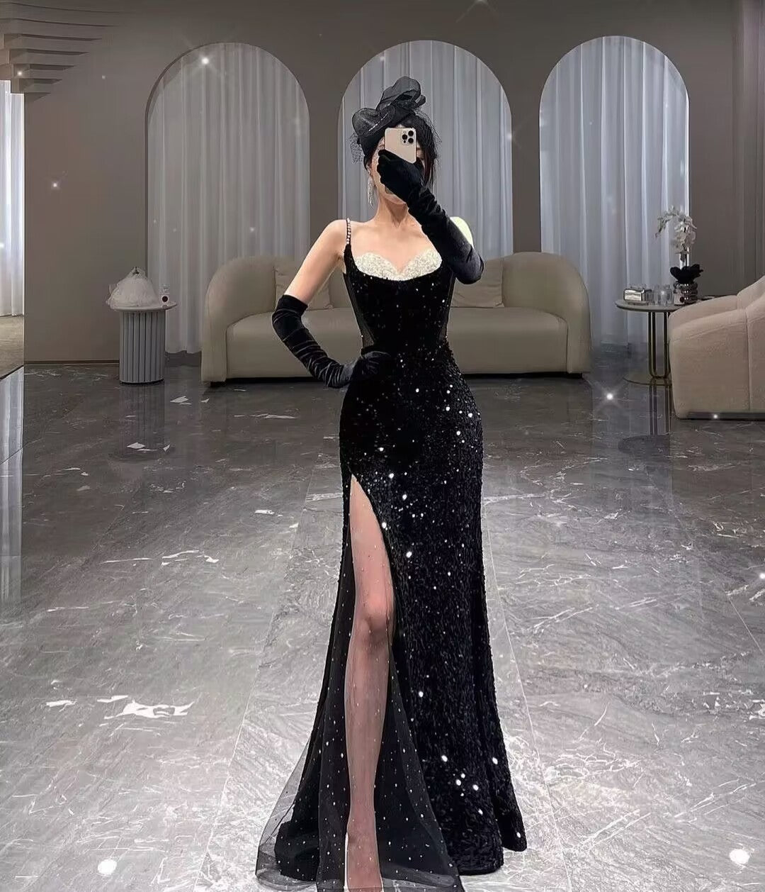 Elegant Black Sequin Mermaid Prom Dress with High Slit - Formal Evening Gown for Homecoming, Pageant & Special Occasions | Style J2873