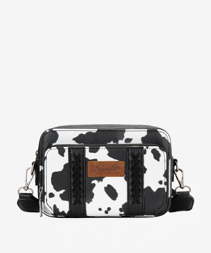 Wrangler Cow Print Crossbody Bag for Women - Stylish Western Cowhide Leather Purse with Adjustable Strap - Perfect for Casual Outings, Travel & Shopping