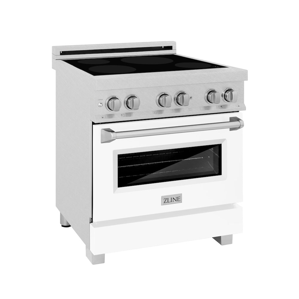 ZLINE 30 Inch 4.0 cu ft Legacy Induction Range with 4 Element Cooktop & Electric Oven - Satin Stainless Steel with White Matte Door (RAINDS WM 30) | Perfect for Modern Kitchens, Home Chefs & Professional Cooking