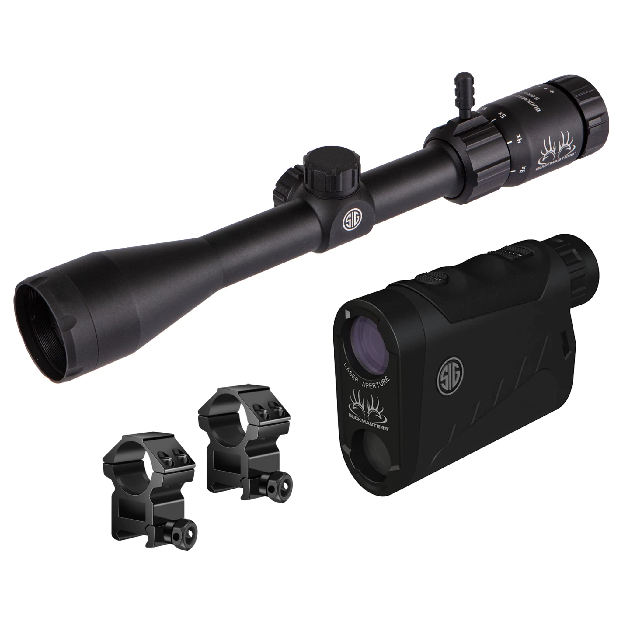 Sig Sauer Buckmasters Combo Kit - 3-9x40mm Riflescope & 1500 Yard Laser Rangefinder with Premium Scope Rings | Hunting Gear for Deer, Elk & Big Game Shooting