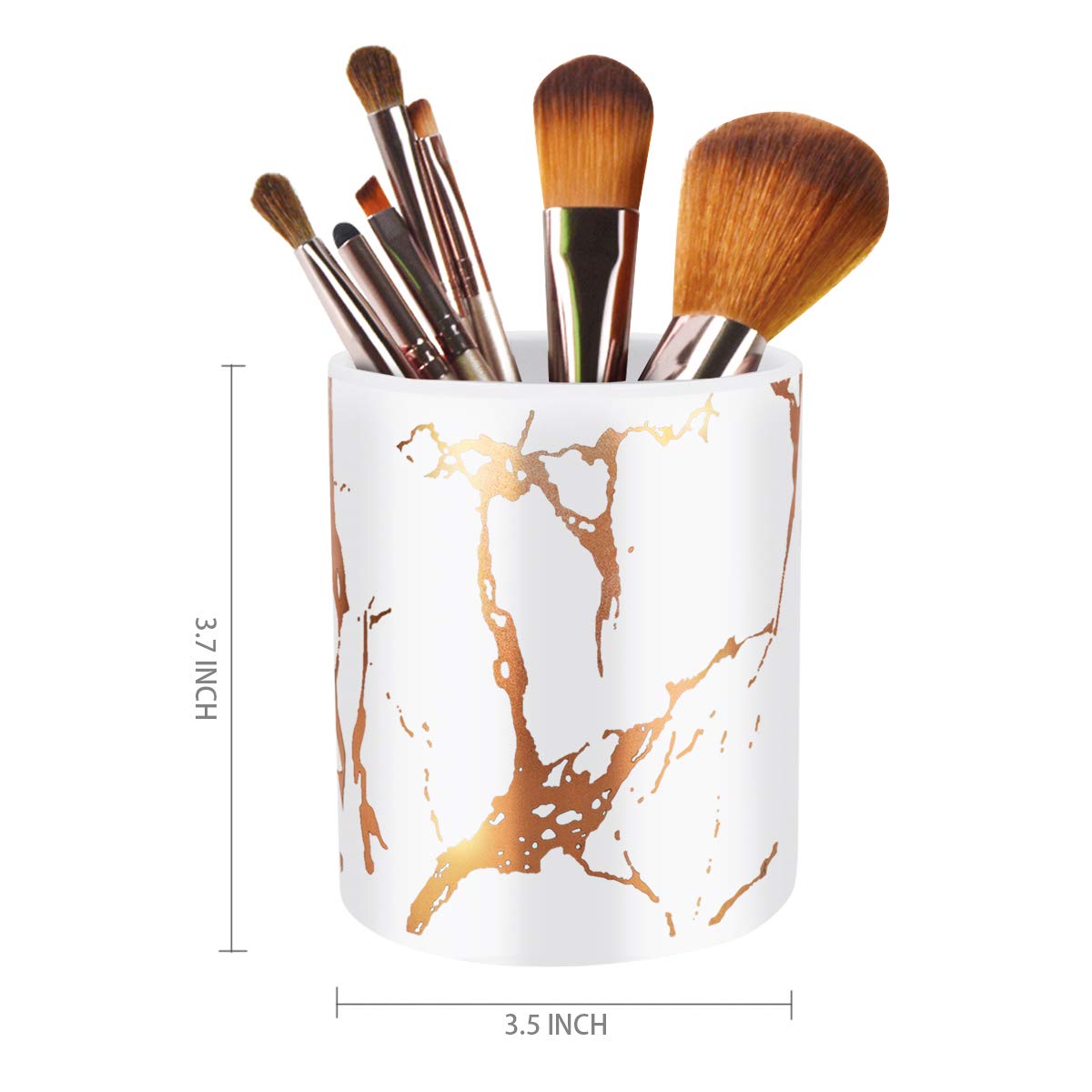 Waveyu Marble Ceramic Pen Holder - Stylish Desk Organizer for Pencils, Makeup Brushes & Stationery | Durable Office, School & Home Decor (White & Gold) - Perfect for Workspace, Vanity & Study Desk Organization