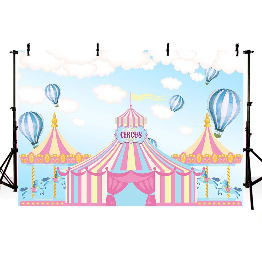 MEHOFOTO 7x5ft Blue Sky & White Clouds Hot Air Balloons Backdrop - Perfect for Birthday Parties, Baby Showers, Carnival & Circus Themed Events - Photography Studio Background Banner for Kids & Family Celebrations