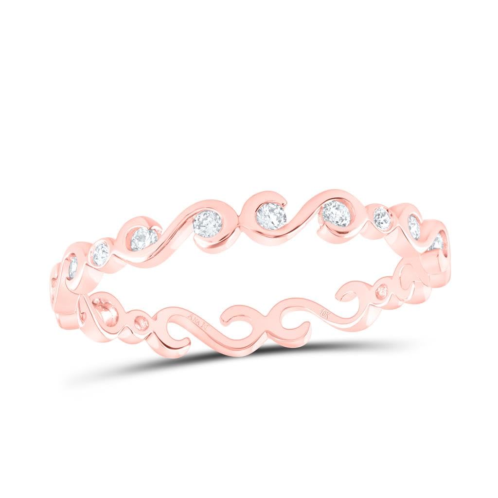 Jewels By Lux 10k Rose Gold Women's Round Diamond S-Shape Stackable Band Ring - 1/8 Cttw, Size 7 (I1-I2 Clarity, H-I Color) - Elegant Wedding, Anniversary, or Everyday Jewelry Gift