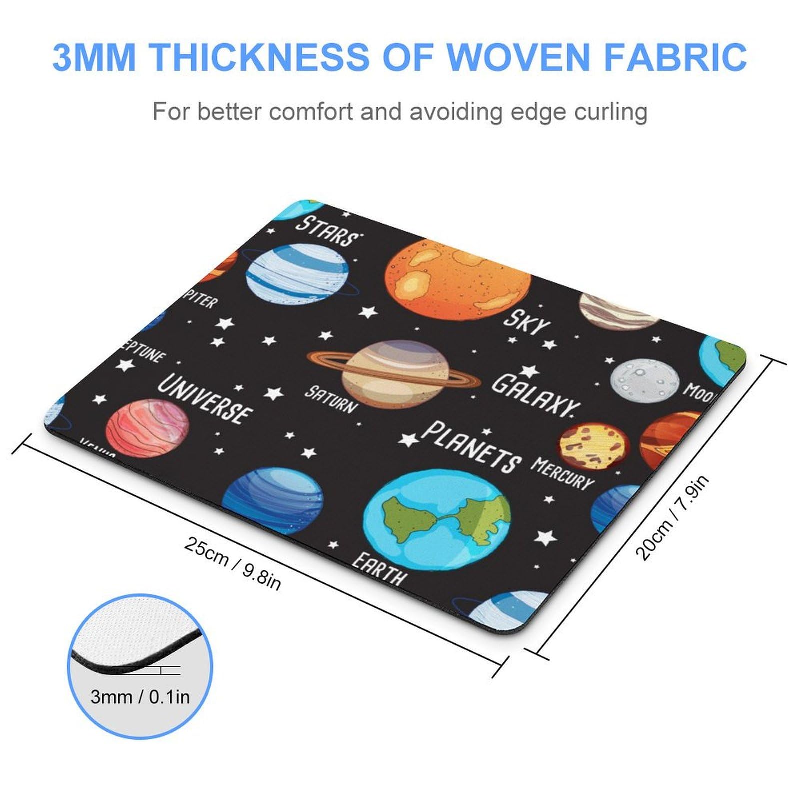 Solar System Planet Mouse Pad - Durable Non-Slip Waterproof Gaming Mouse Mat for Home & Office (20x25cm) - Perfect for PC, Laptop & Gaming Setups