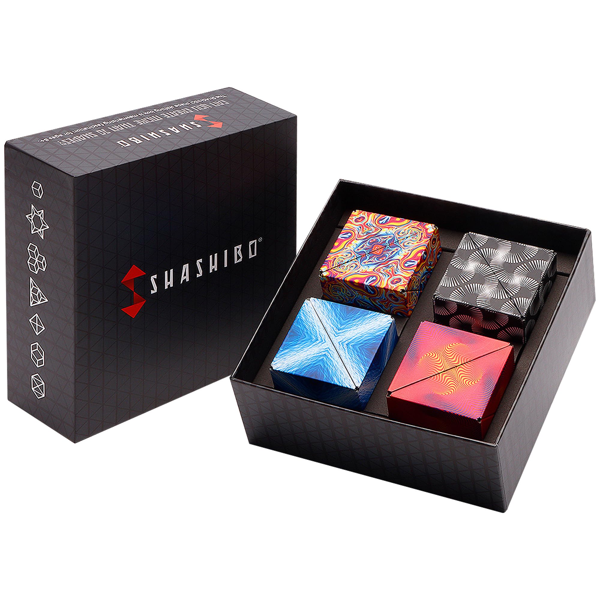 SHASHIBO 4-Piece Shape Shifting Magnetic Cube Gift Set - 36 Rare Earth Magnets STEM/STEAM Educational Fidget Toy, 3D Geometric Puzzle for Stress Relief & Focus | Perfect for Office, Classroom & Travel