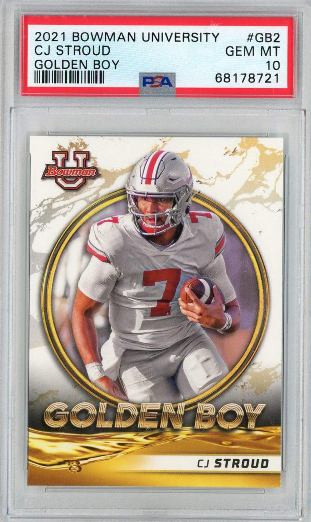 2021 Bowman University CJ Stroud #GB2 Golden Boy Rookie RC Football Card PSA 10 Gem Mint - Rare Collectible Sports Memorabilia for Trading, Investing & Display - Perfect for Football Fans, Card Collectors and Sports Enthusiasts